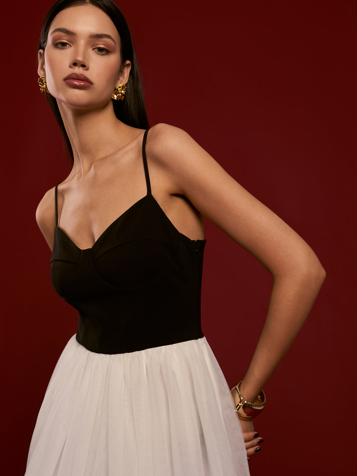 Two-Tone Mesh Cami Dress-Mesadic