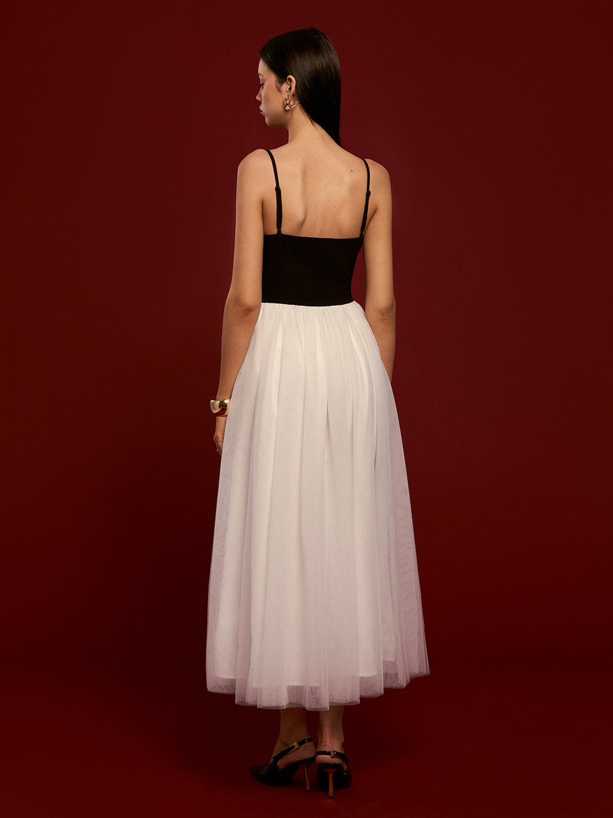 Two-Tone Mesh Cami Dress-Mesadic