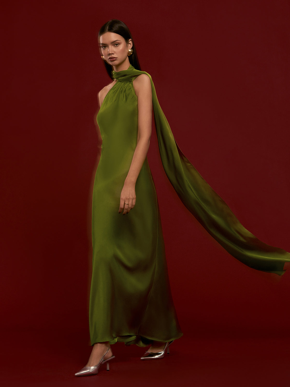 Asymmetrical Backless Satin Dress-Mesadic