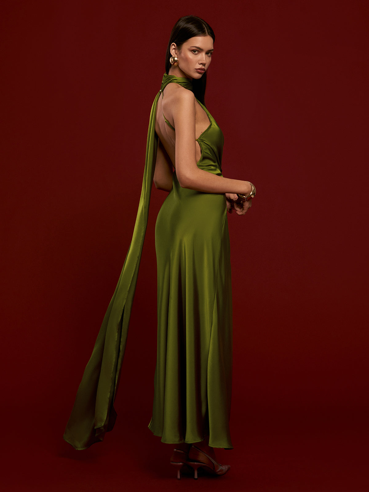 Asymmetrical Backless Satin Dress-Mesadic