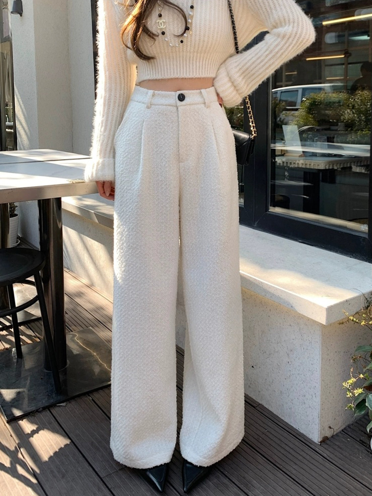 Wool-Blend Tweed Pants-Mesadic