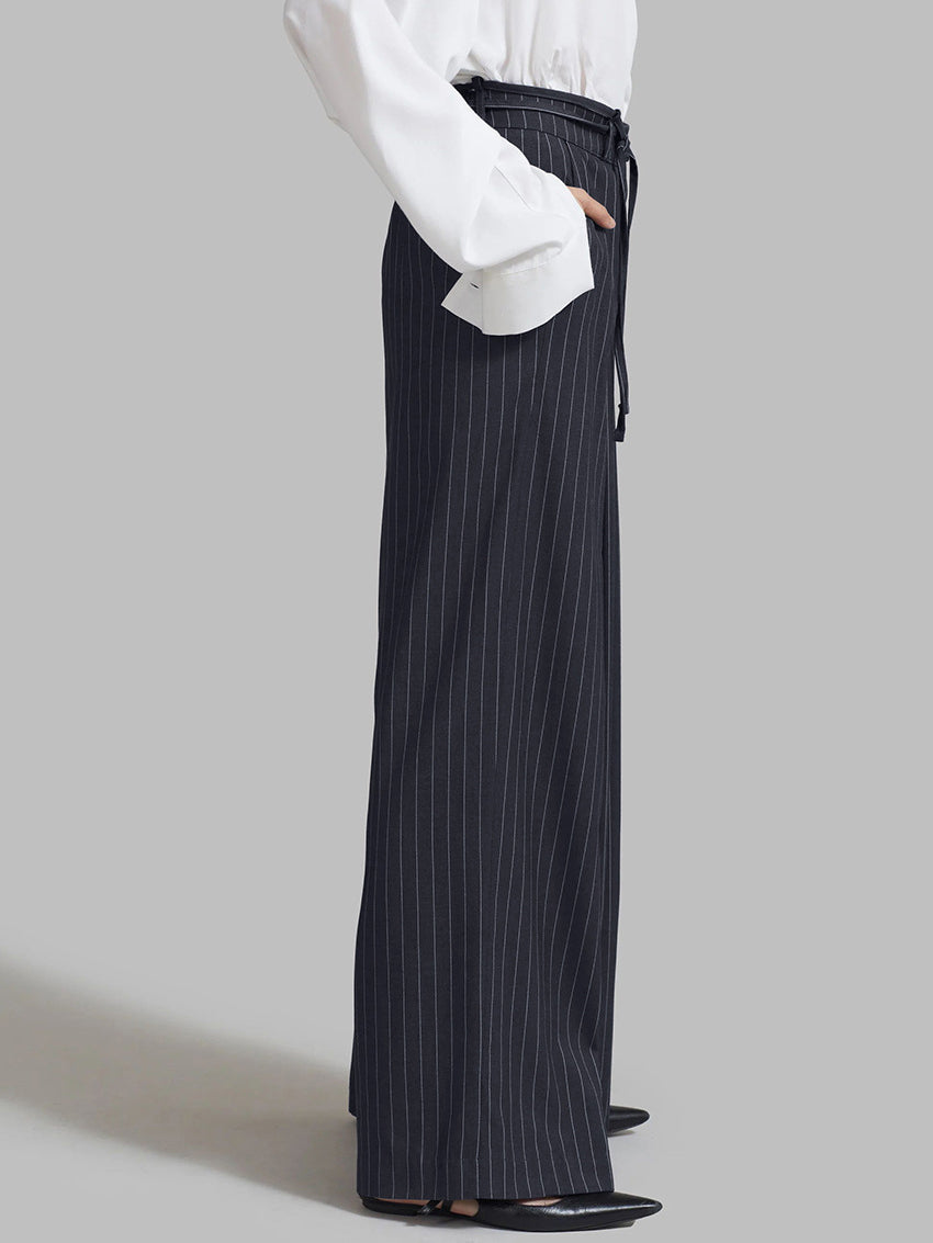 Drawstring Pinstripe Wide-Leg Pants-Mesadic