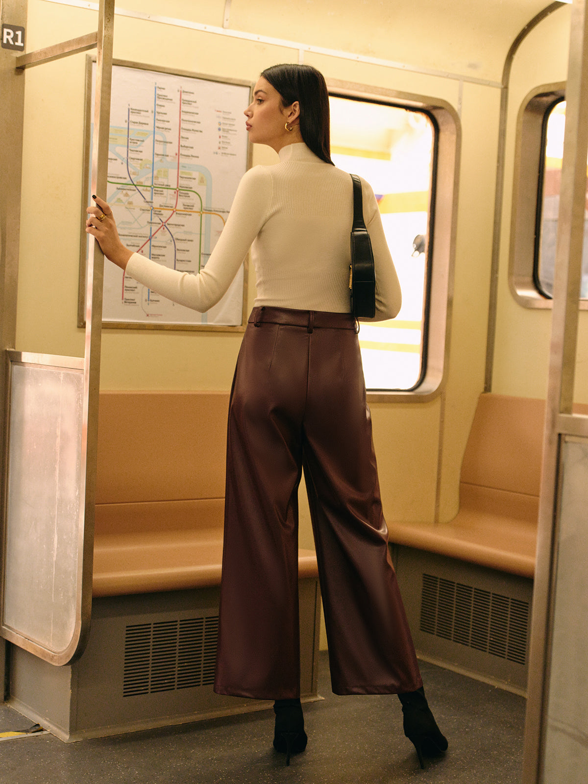 Retro Faux Leather Pants-Mesadic