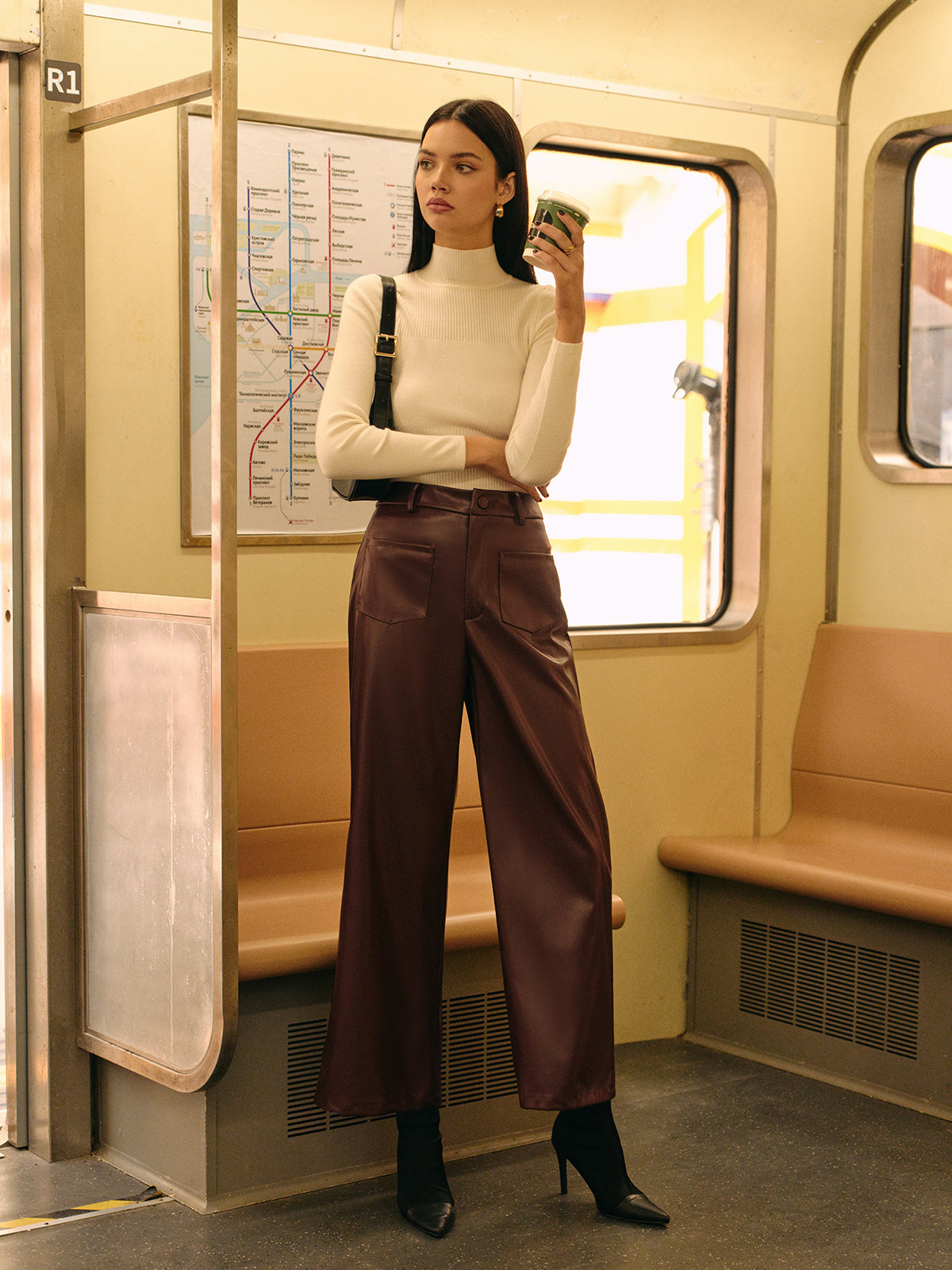 Retro Faux Leather Pants-Mesadic