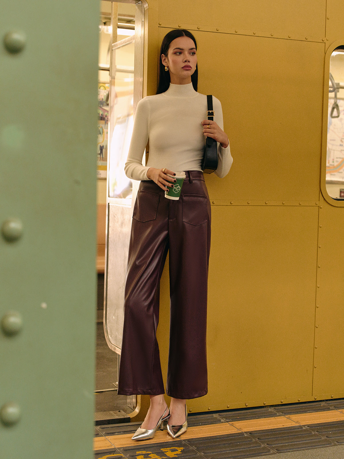 Retro Faux Leather Pants-Mesadic