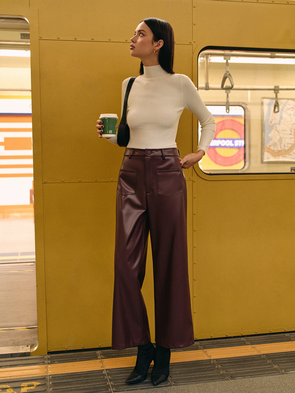 Retro Faux Leather Pants-Mesadic
