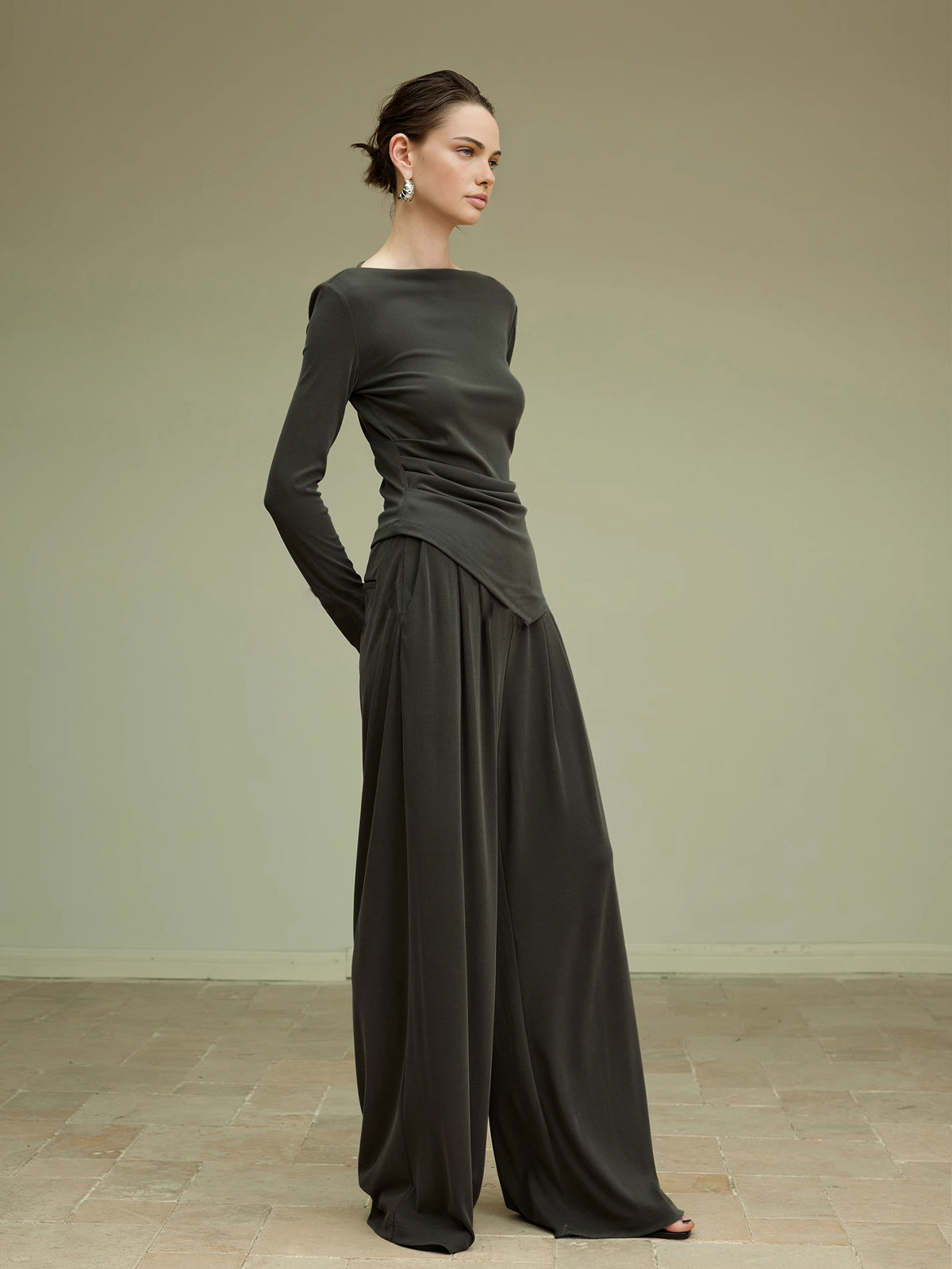 Pleated Draped Jersey Pants-Mesadic