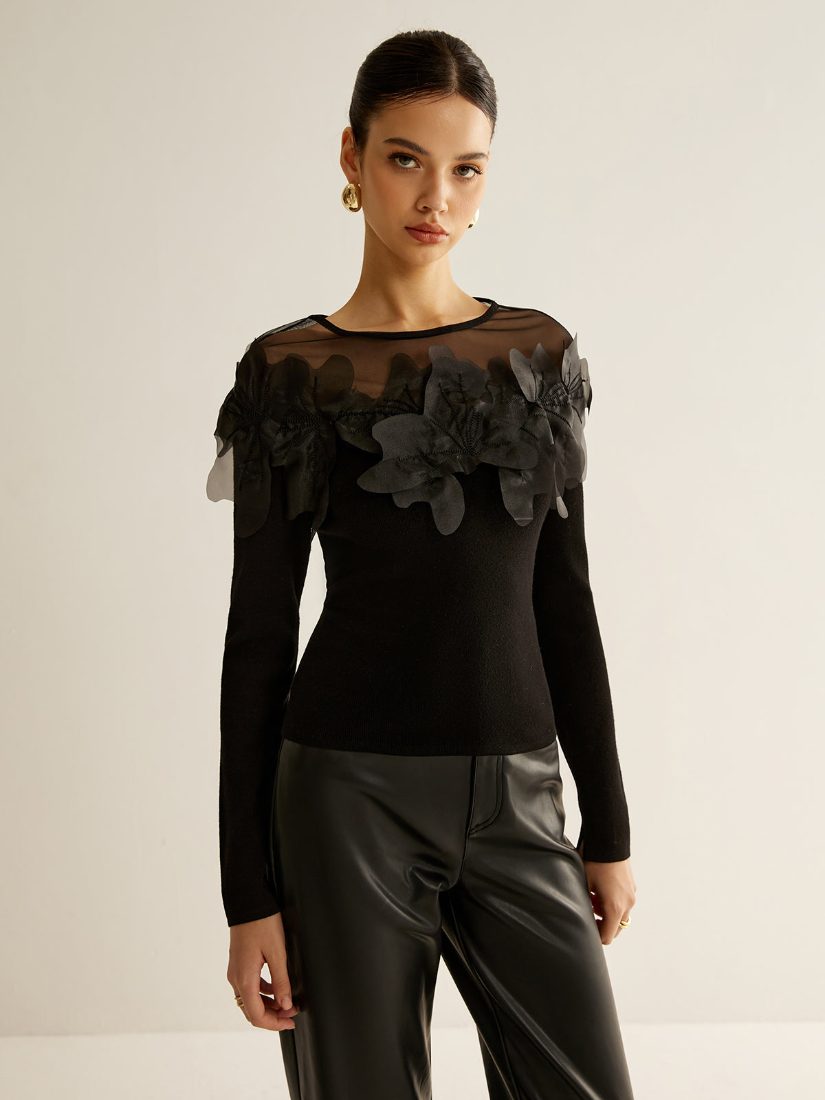 Romance Floral Decor Slim Blouse-Mesadic