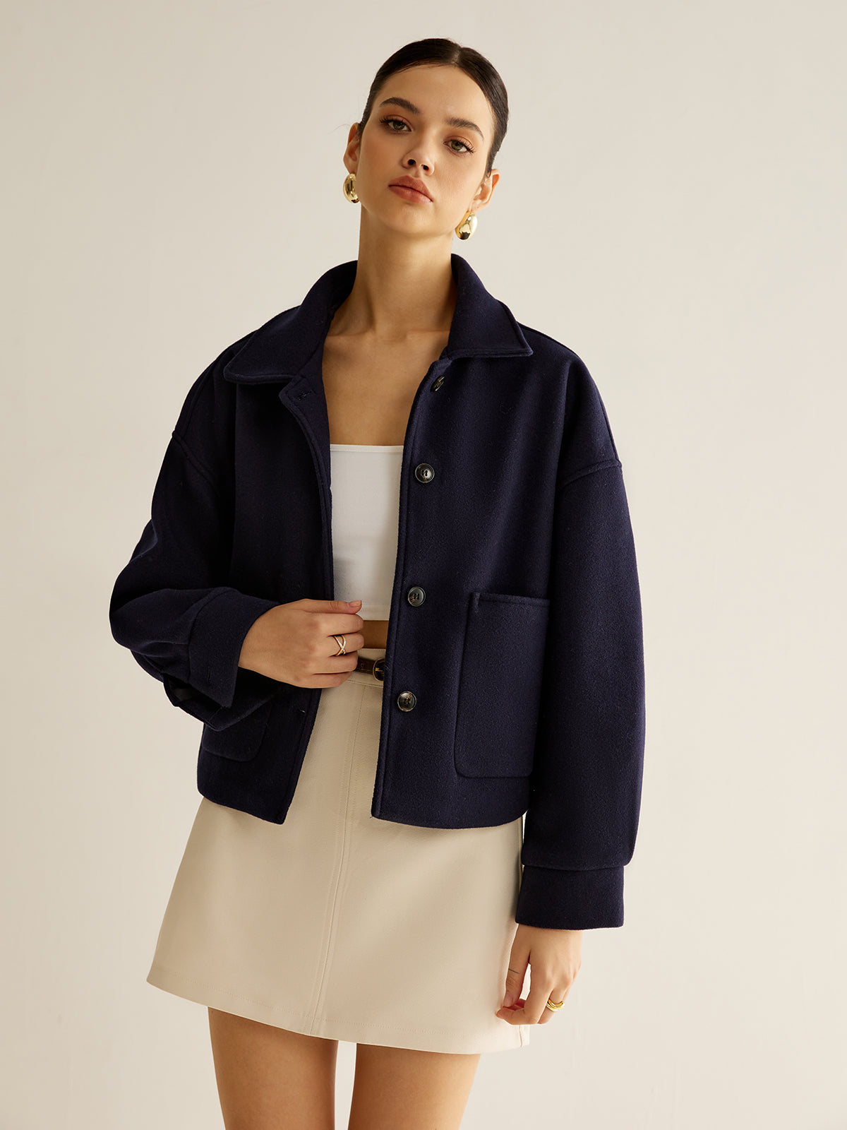 Casual Pockets Button Jacket-Mesadic