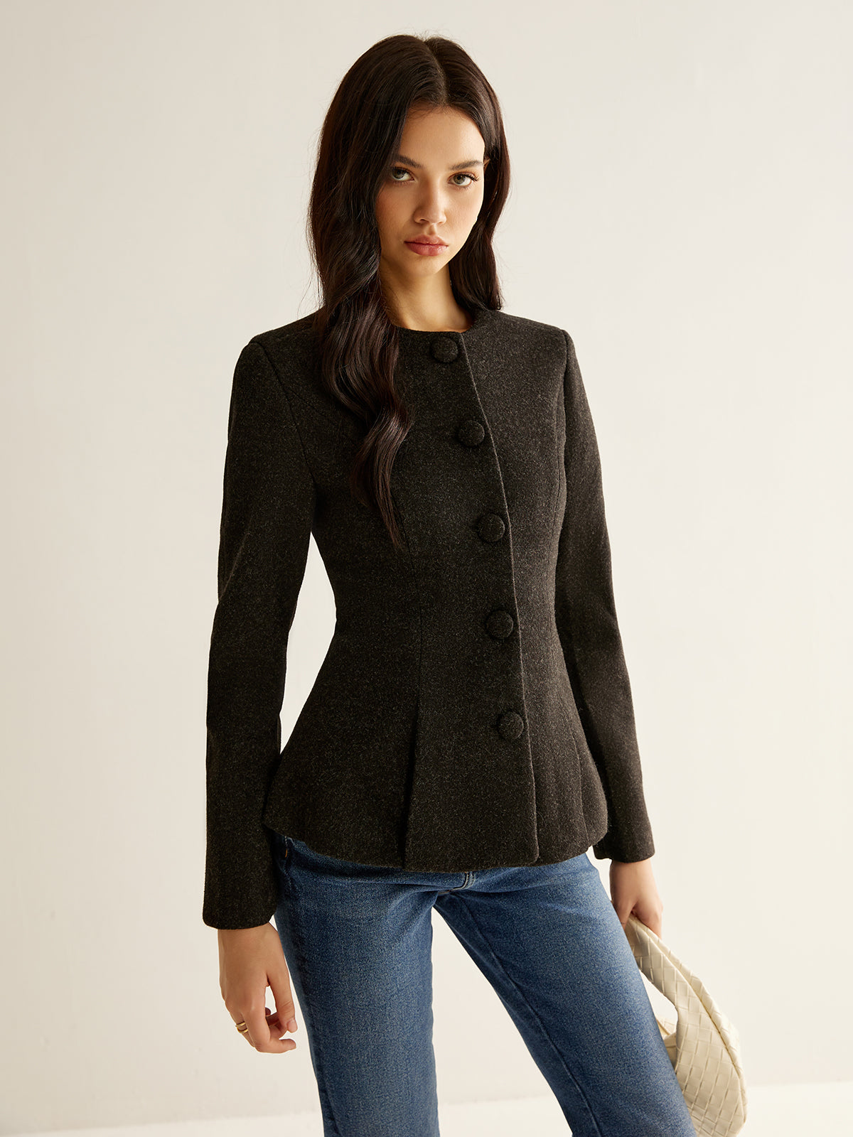 Pleated Button Slim Blazer Without Belt-Mesadic