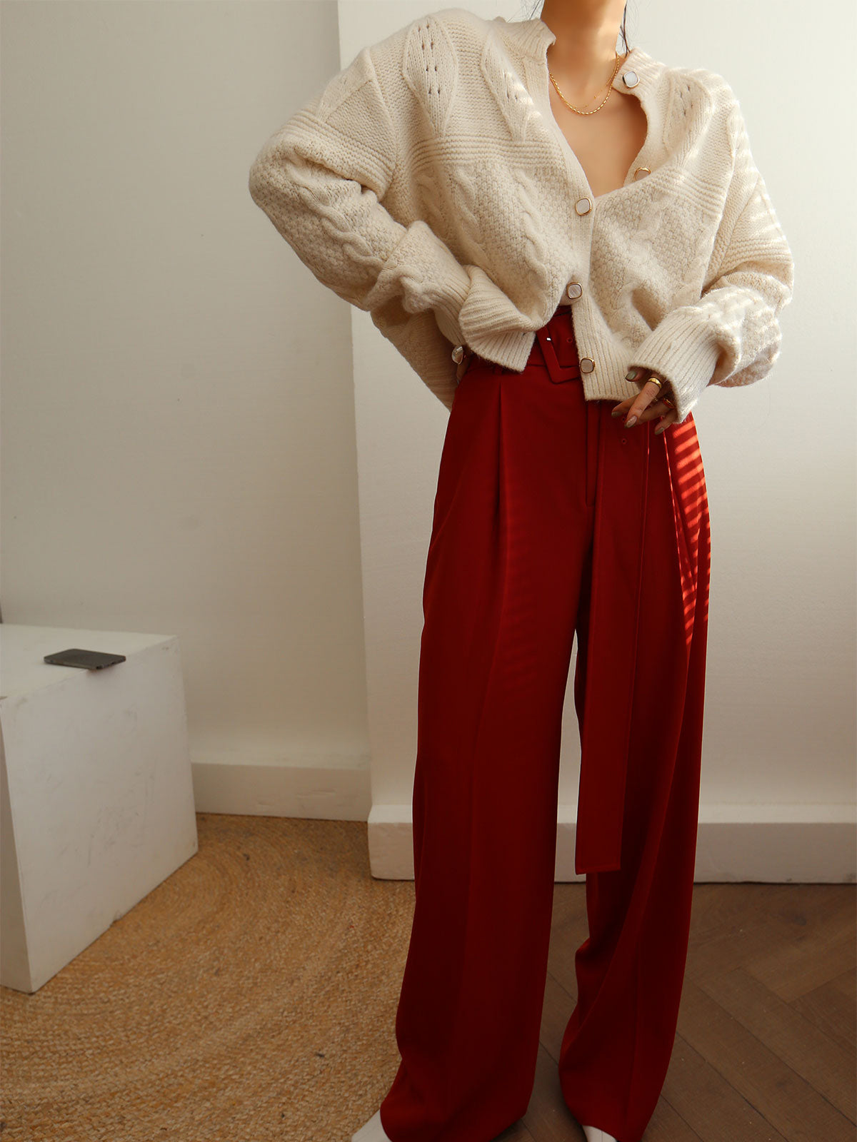 Pleated Wide Belted Pants-Mesadic