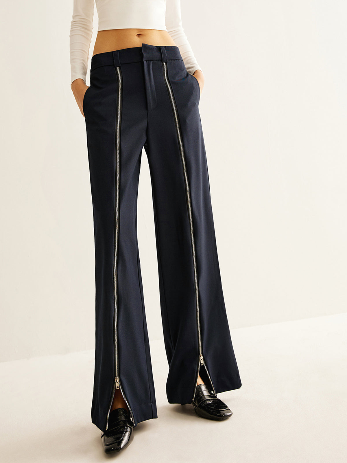 Front Zipper Straight Pants-Mesadic