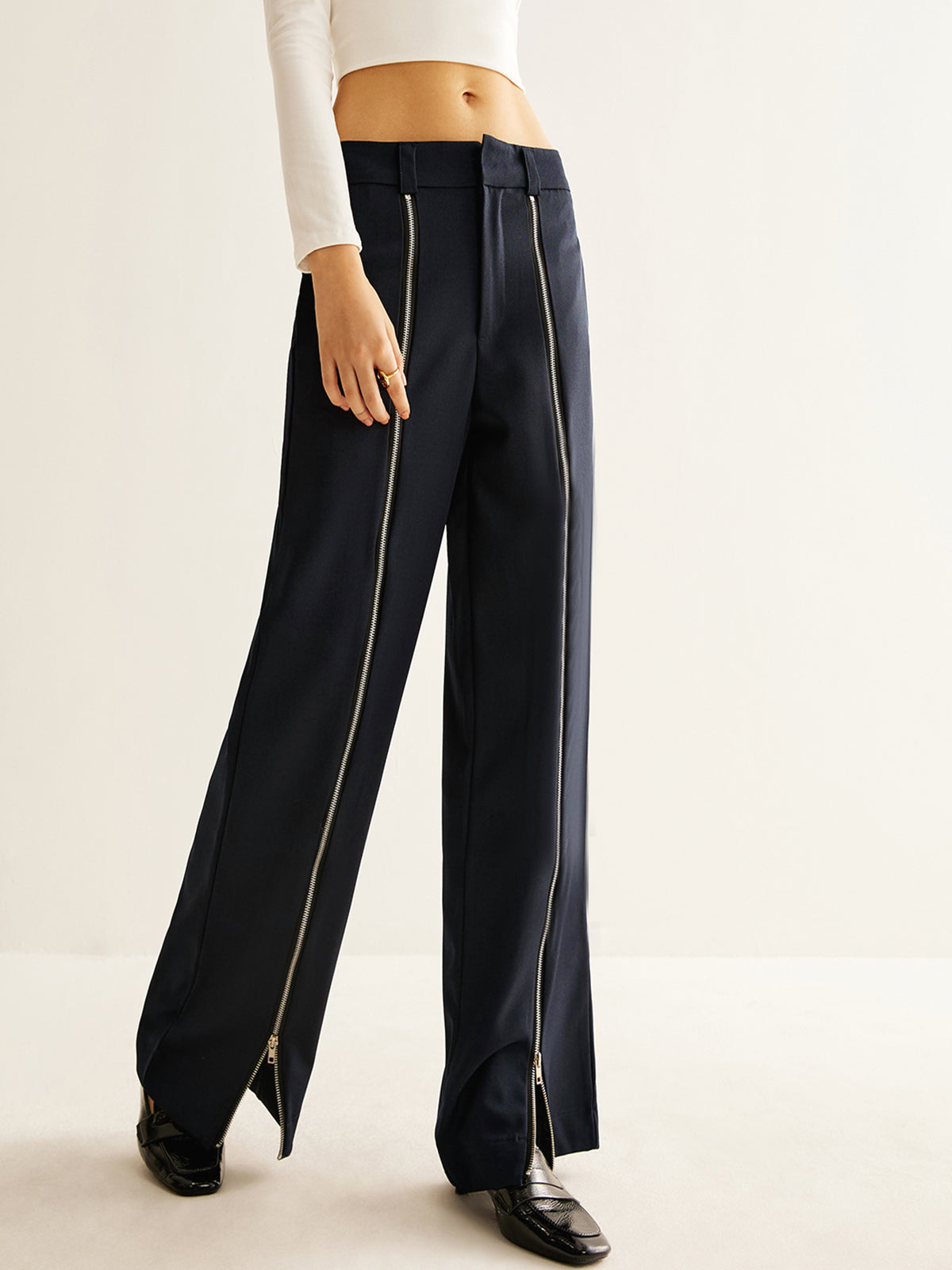 Front Zipper Straight Pants-Mesadic