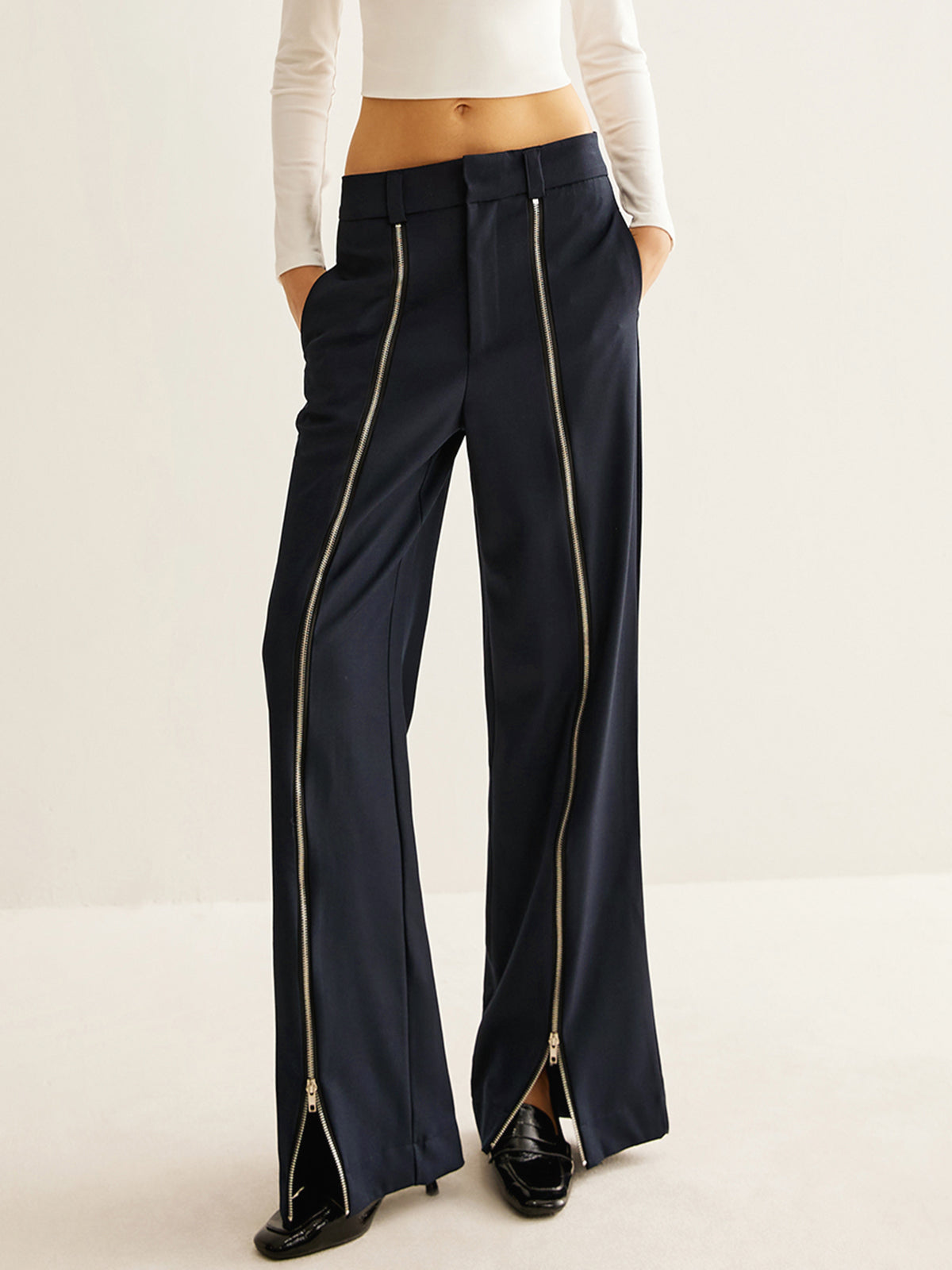 Front Zipper Straight Pants-Mesadic