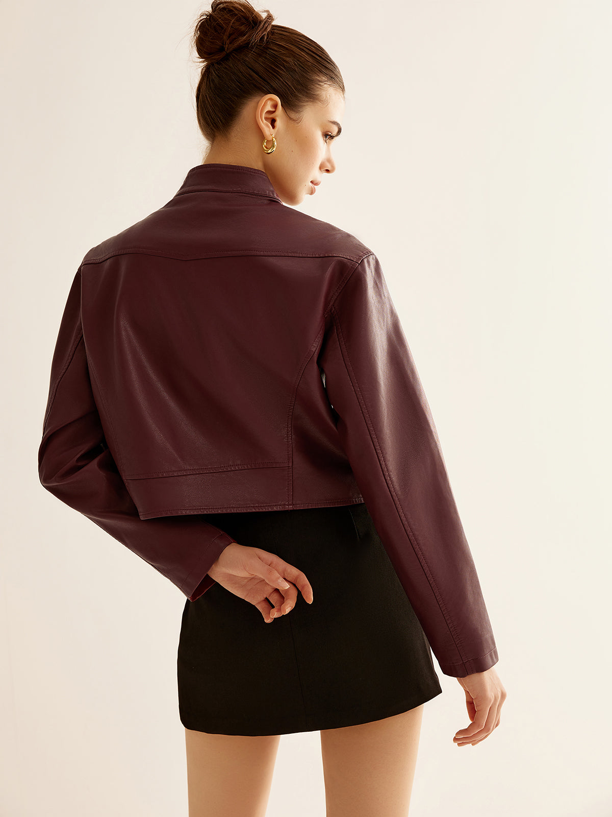 Versatile Zipper Faux Leather Jacket-Mesadic