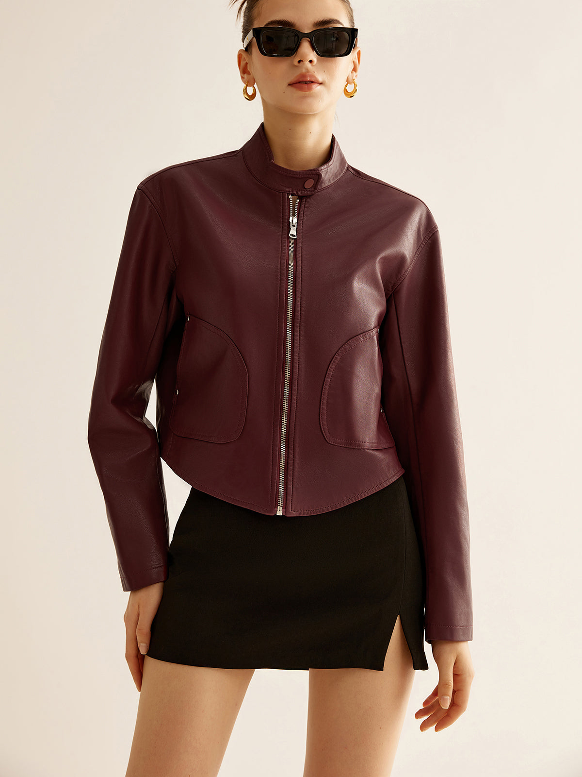 Versatile Zipper Faux Leather Jacket-Mesadic