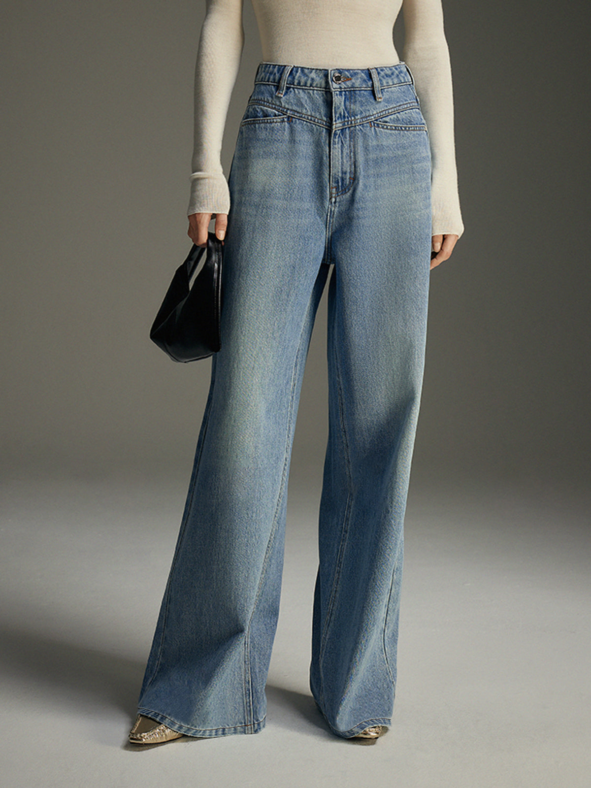 Wide-Leg Denim Jeans-Mesadic