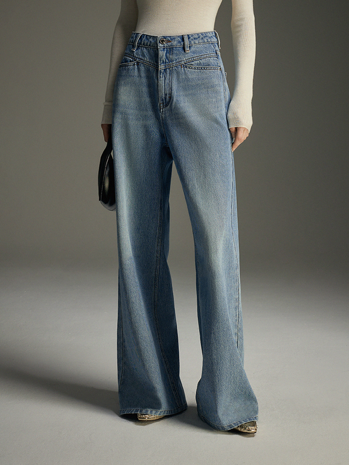 Wide-Leg Denim Jeans-Mesadic