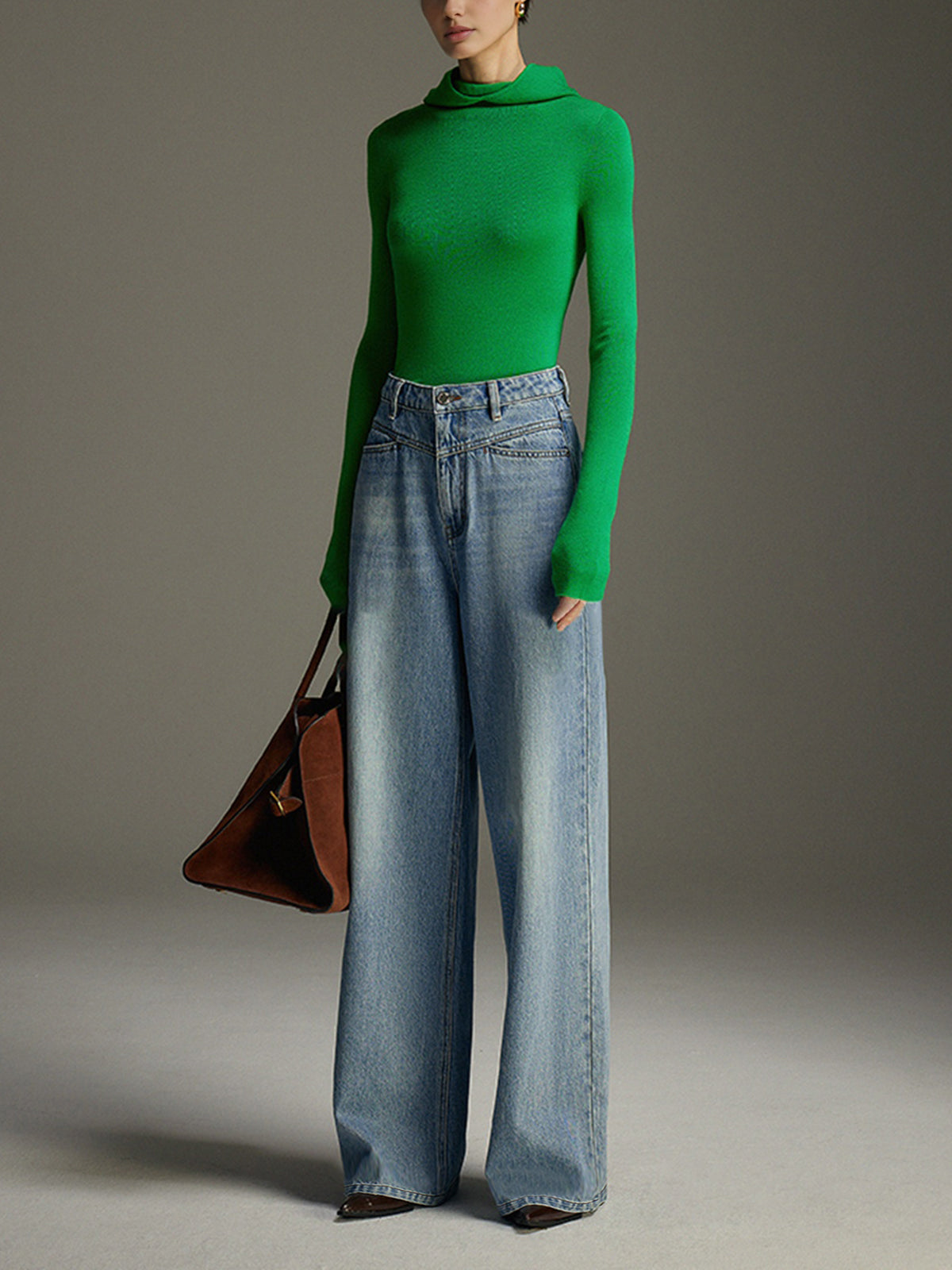 Wide-Leg Denim Jeans-Mesadic