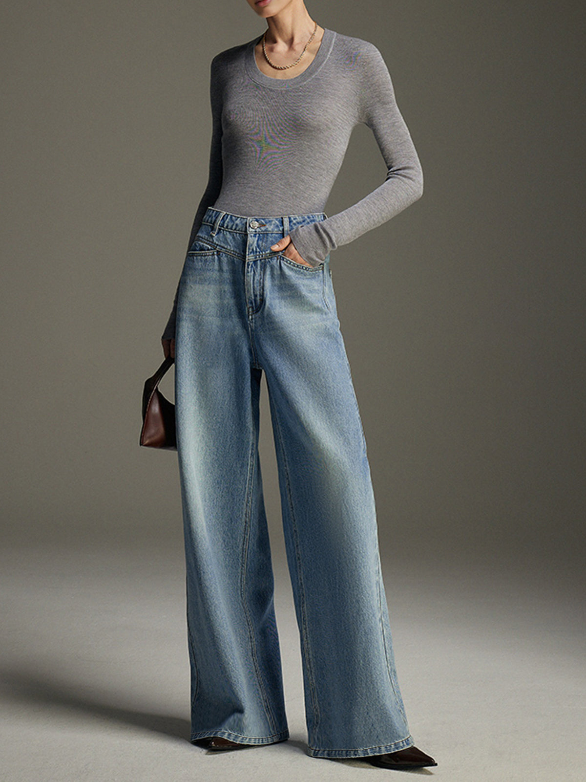 Wide-Leg Denim Jeans-Mesadic