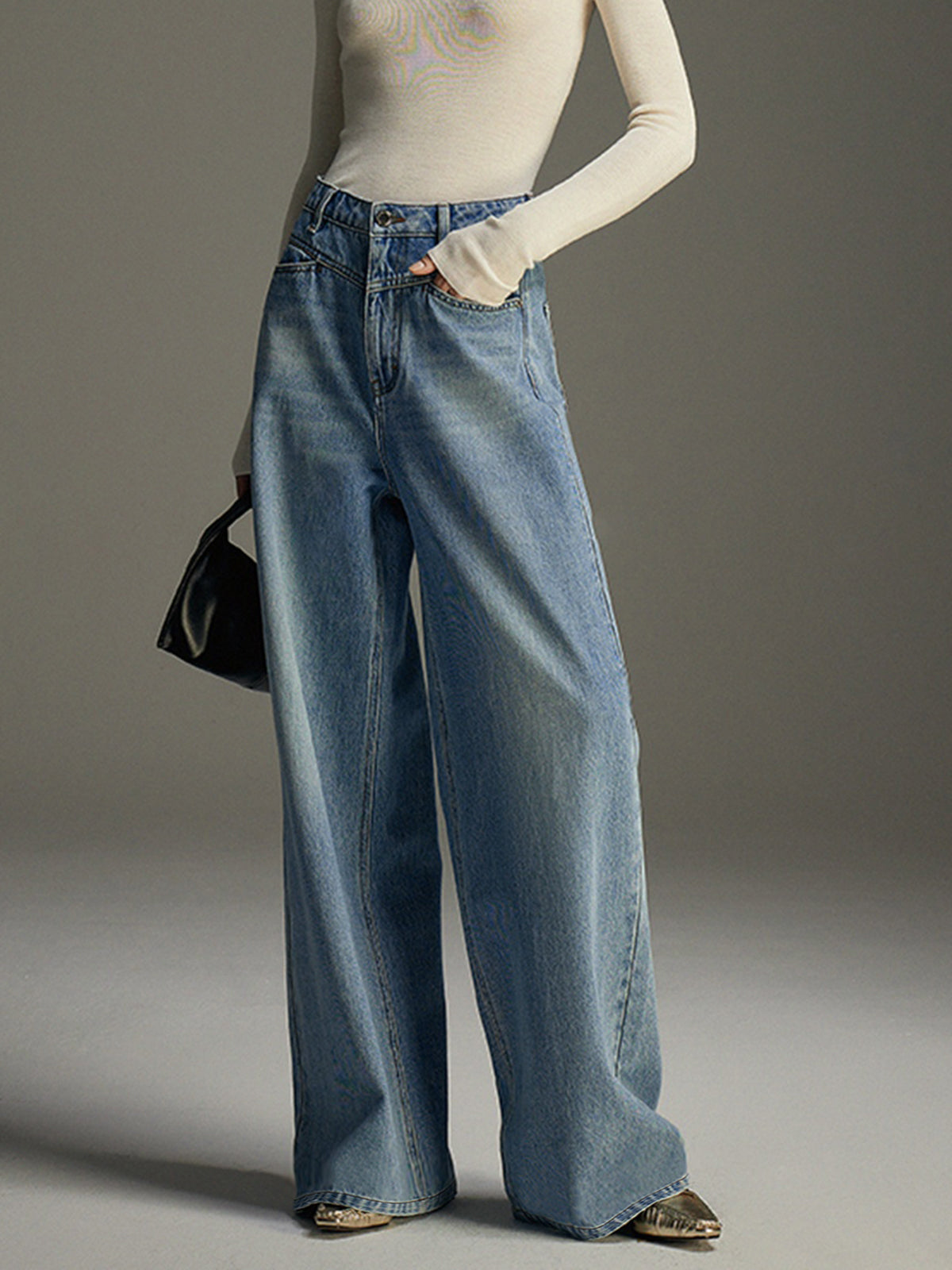 Wide-Leg Denim Jeans-Mesadic