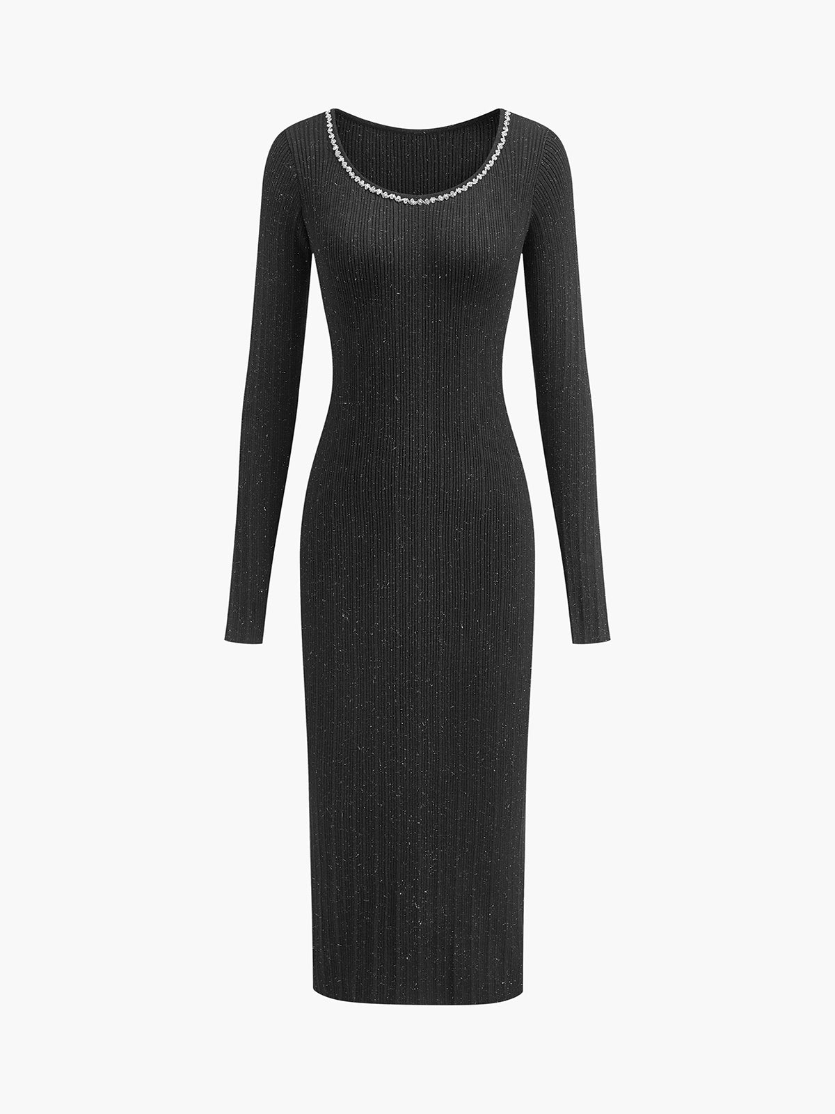 Rhinestone Decor Plain Sweater Dress-Mesadic