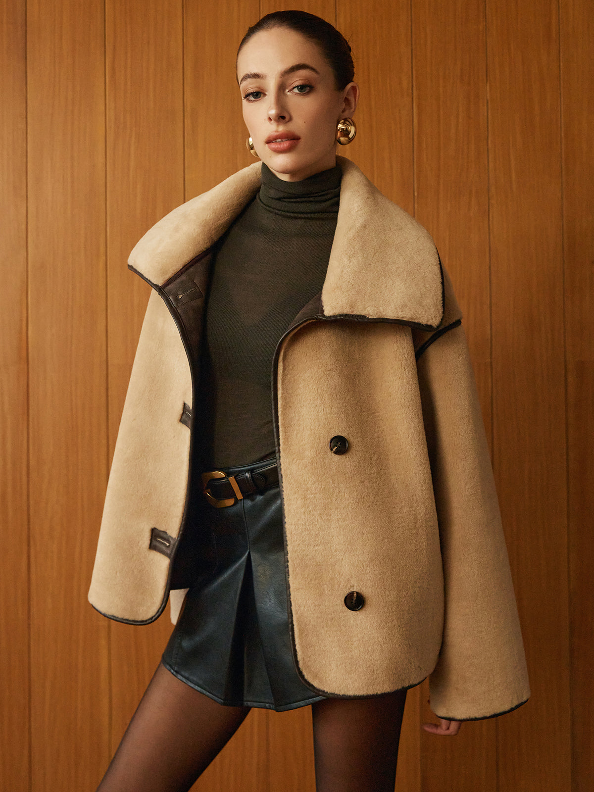 Contrast Piping Shift Minky Coat-Mesadic