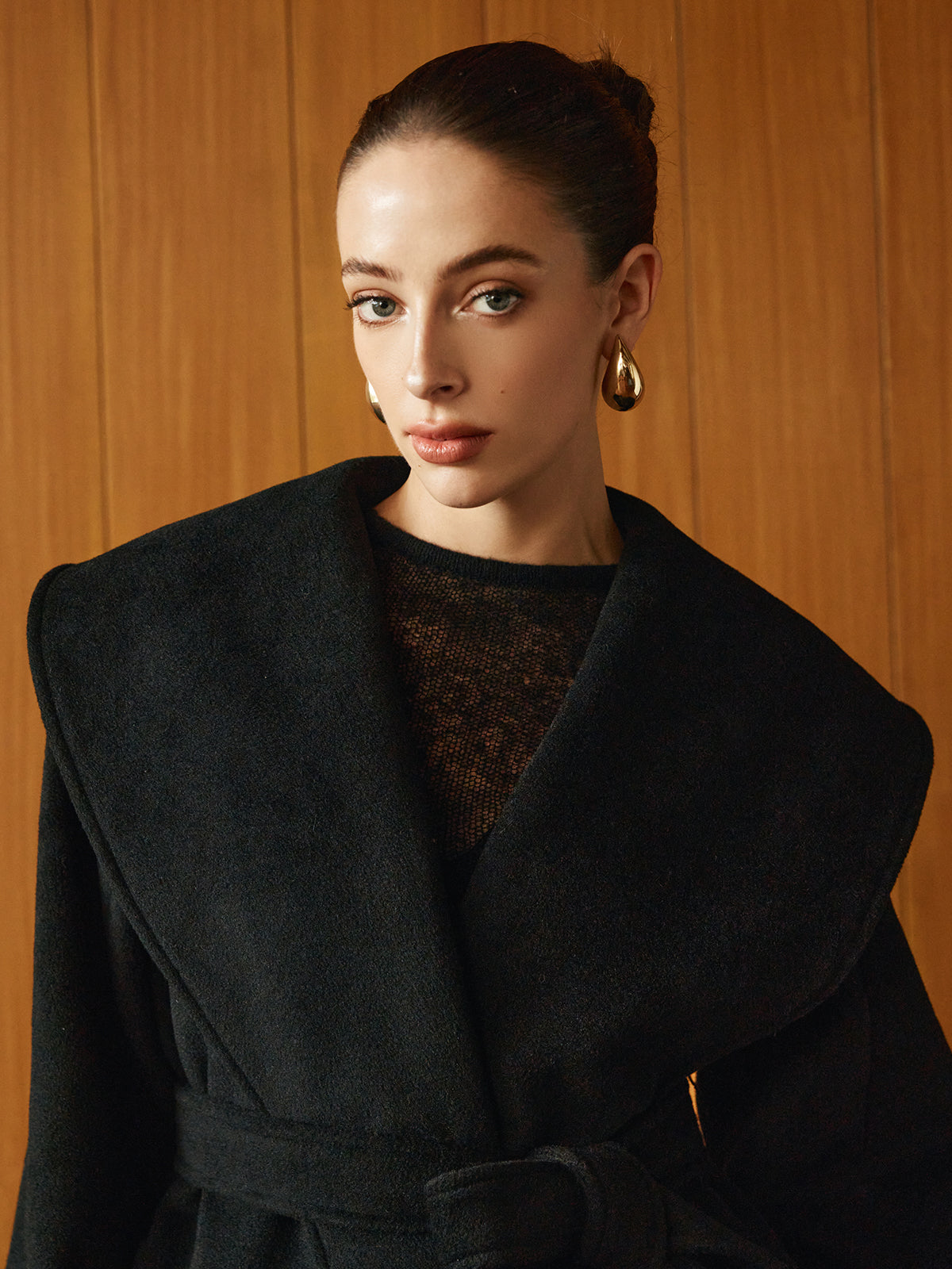 Large Collar Belted Coat-Mesadic