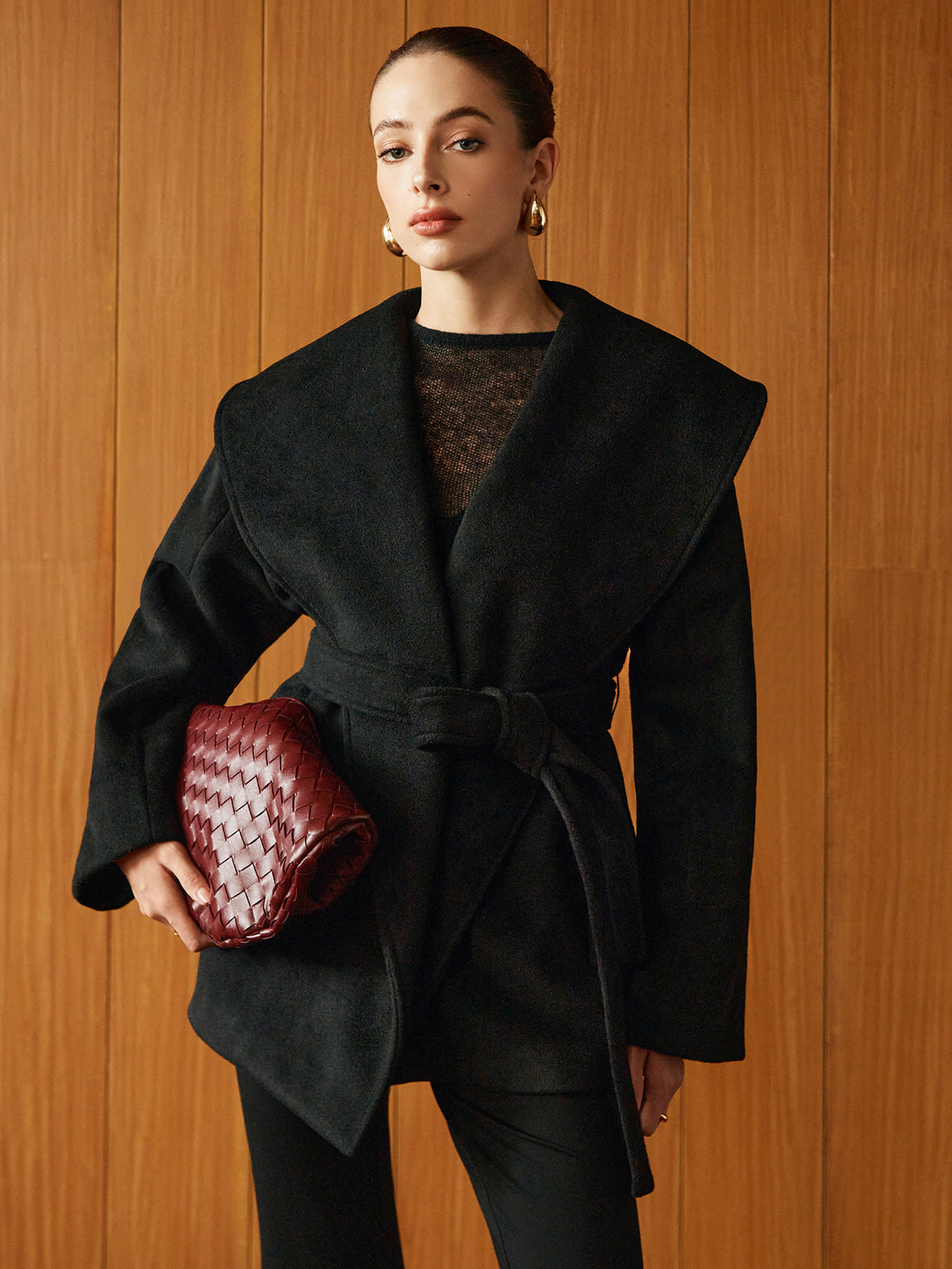 Large Collar Belted Coat-Mesadic