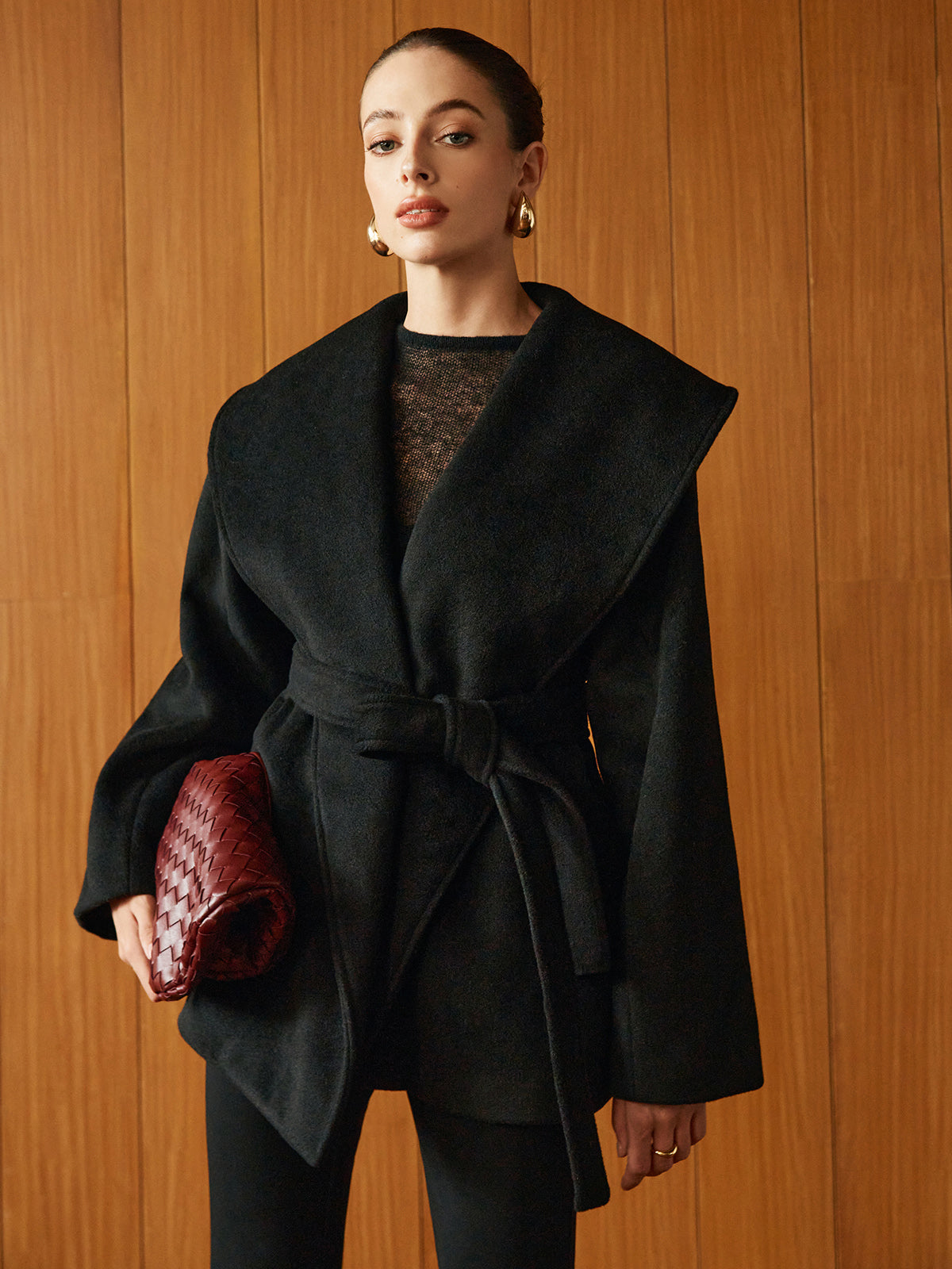 Large Collar Belted Coat-Mesadic