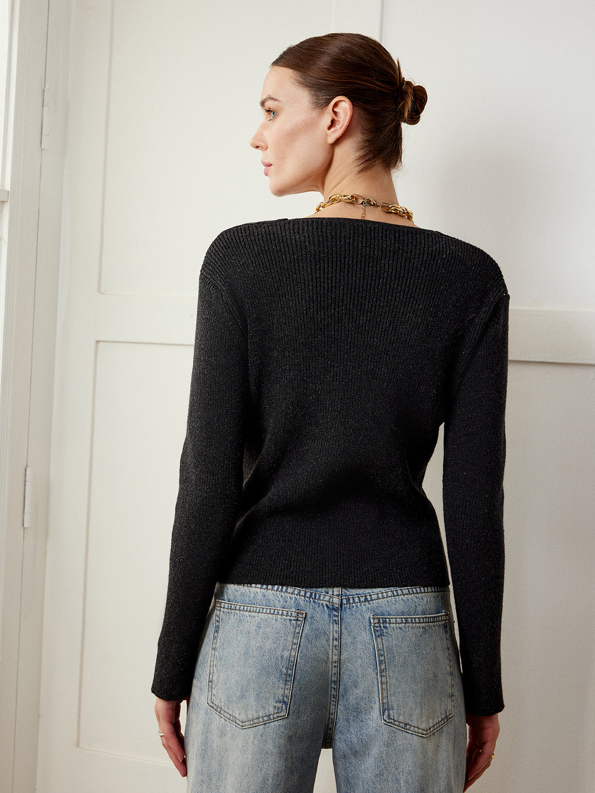 Asymmetrical Cutout Button Knit Top-Mesadic