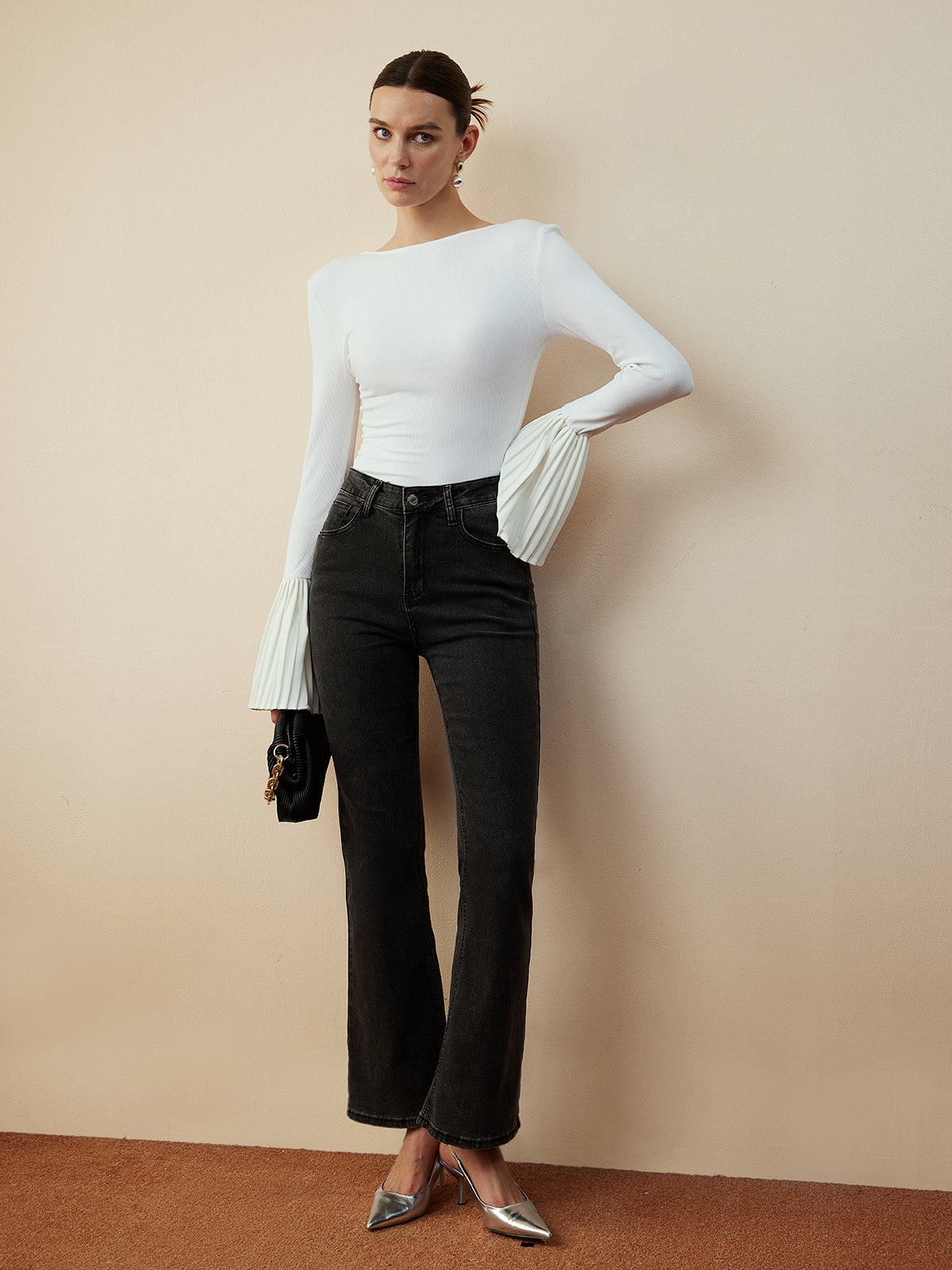 Pleated Ruffle Sleeve Blouse-Mesadic