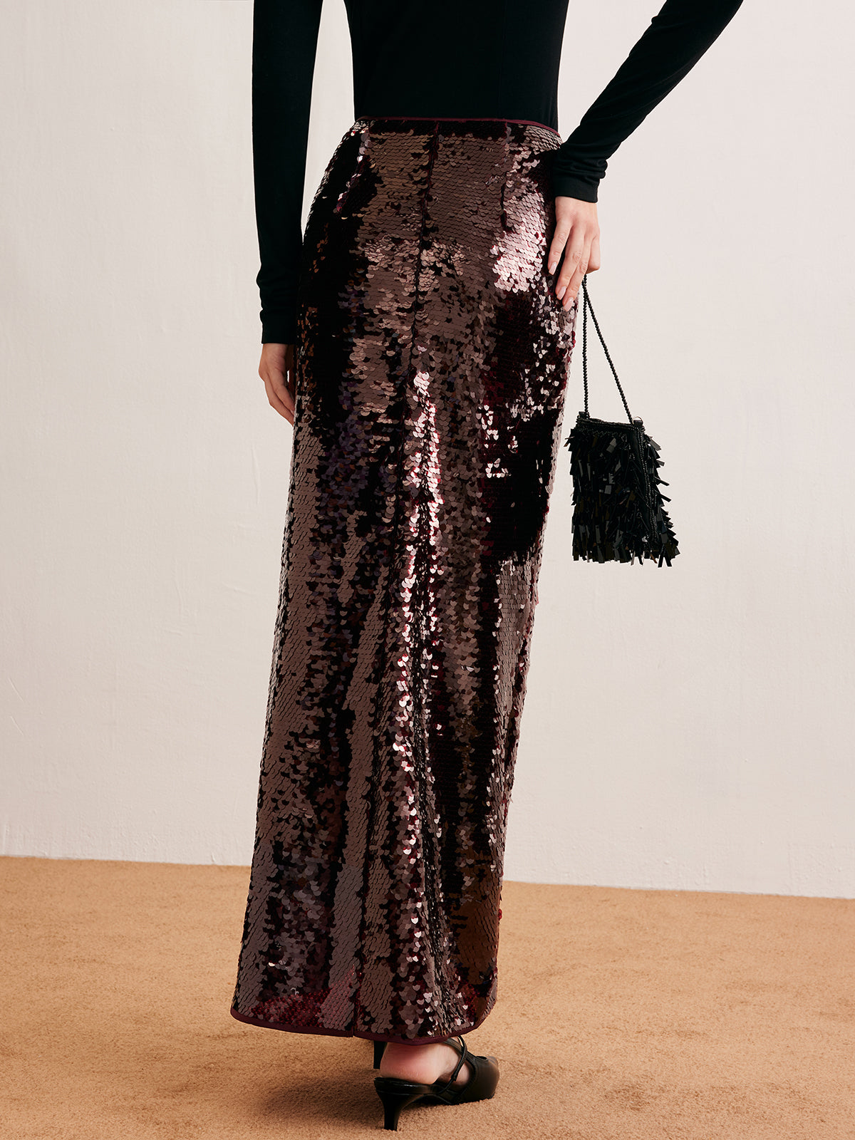 Romance Sequins Maxi Skirt-Mesadic