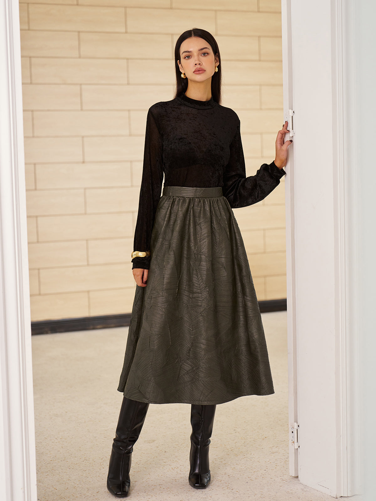 Retro Faux Leather Skirt Without Belt-Mesadic