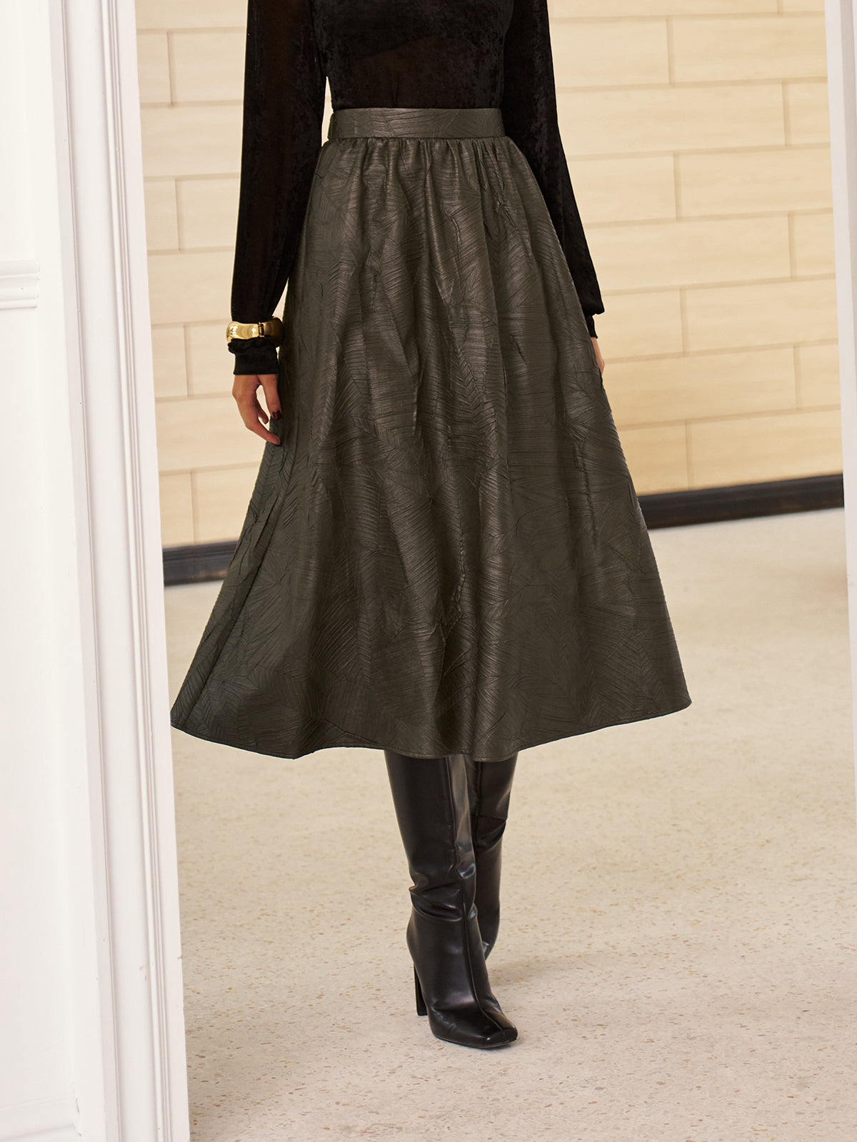 Retro Faux Leather Skirt Without Belt-Mesadic