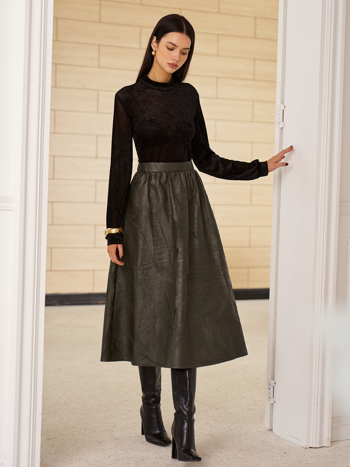 Retro Faux Leather Skirt Without Belt-Mesadic
