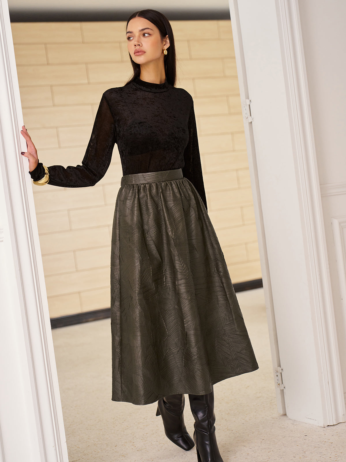 Retro Faux Leather Skirt Without Belt-Mesadic