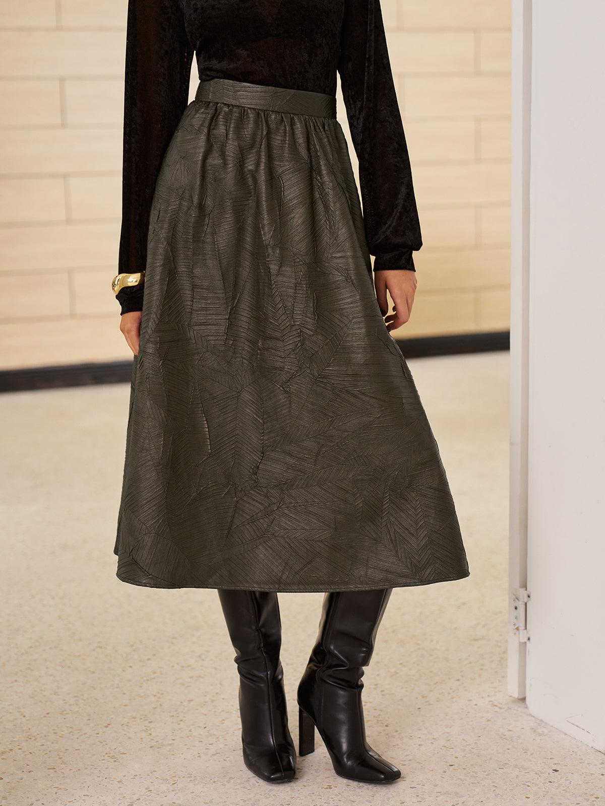 Retro Faux Leather Skirt Without Belt-Mesadic