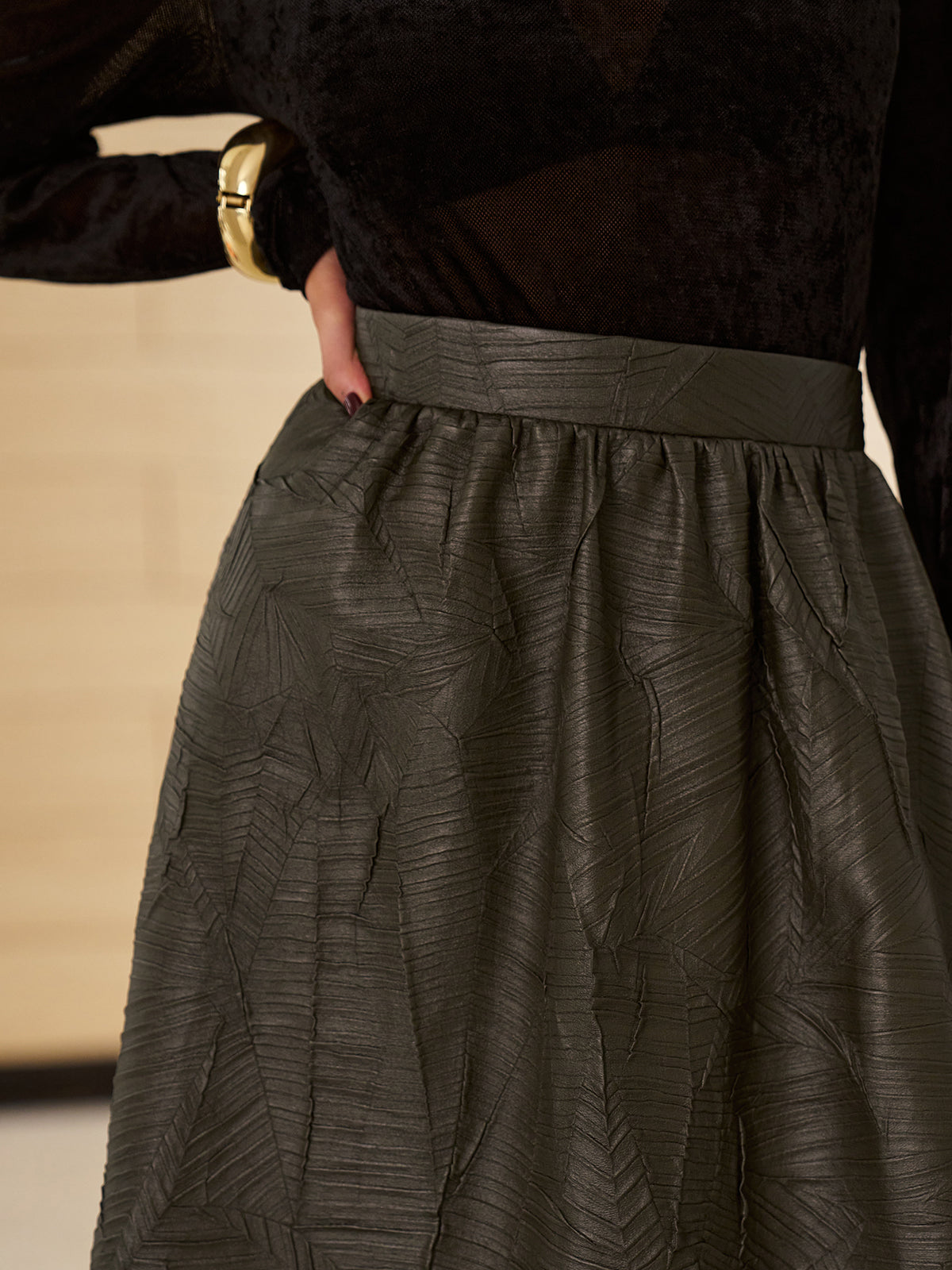 Retro Faux Leather Skirt Without Belt-Mesadic