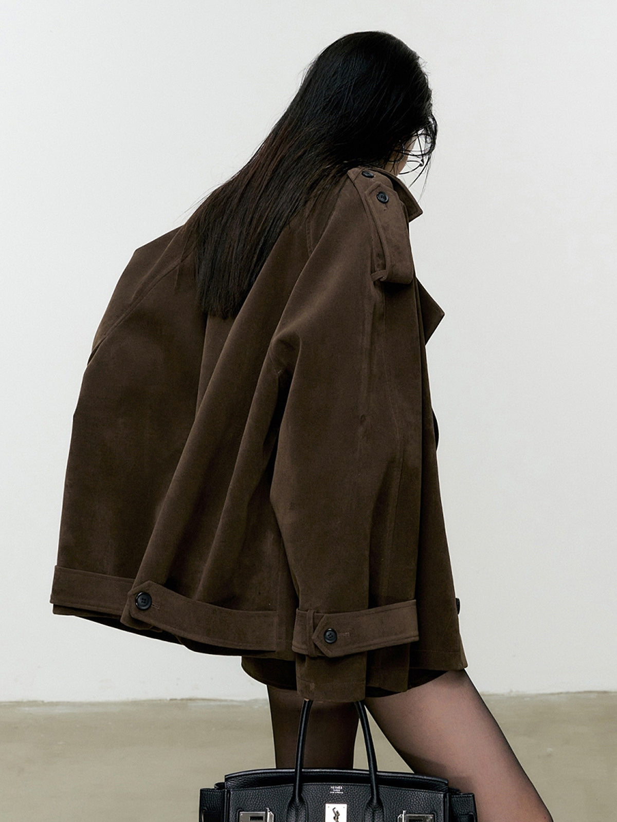 Lapel Loose Suede Jacket-Mesadic