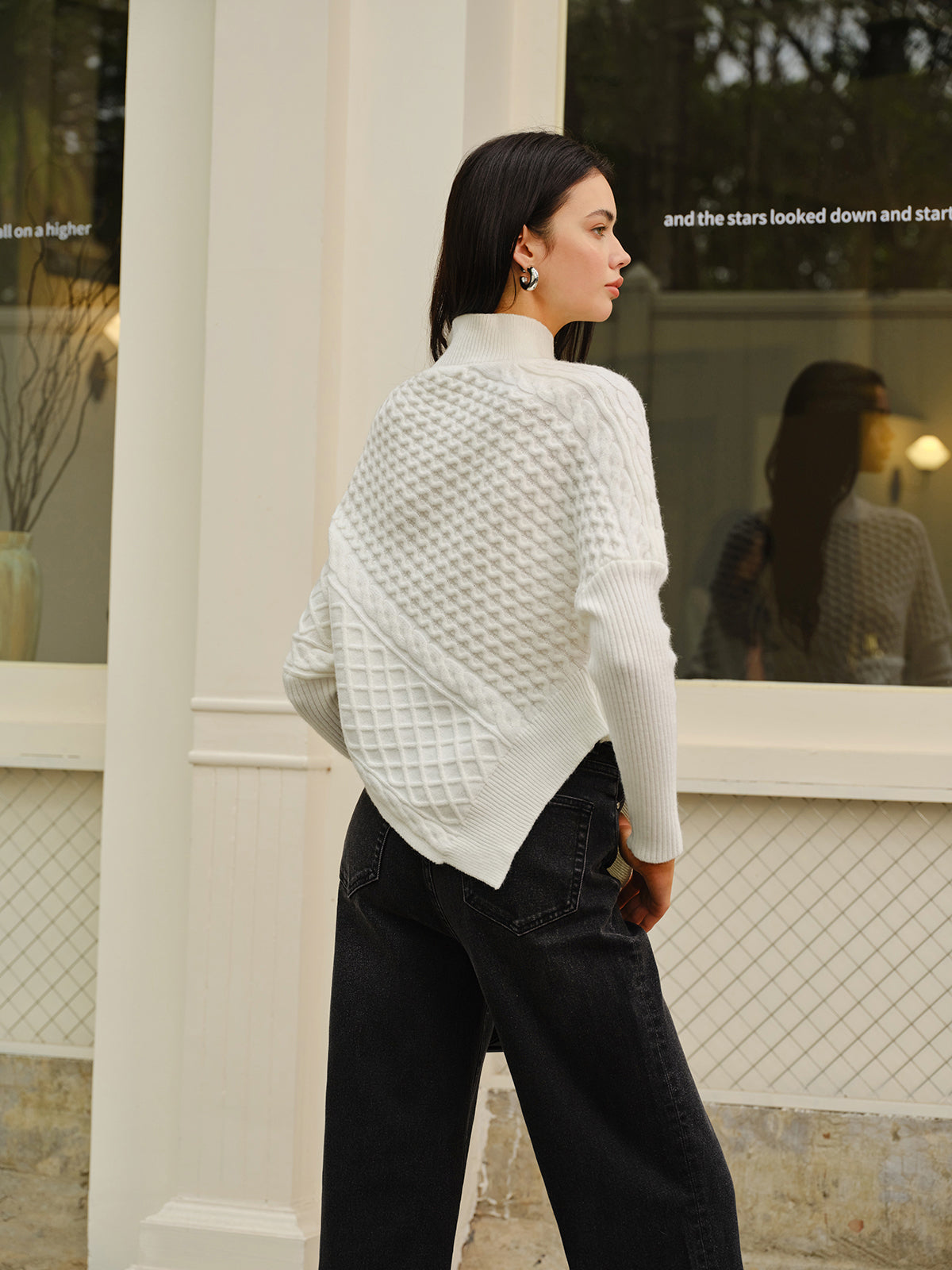 Asymmetrical Mock-Neck Zipper Sweater-Mesadic