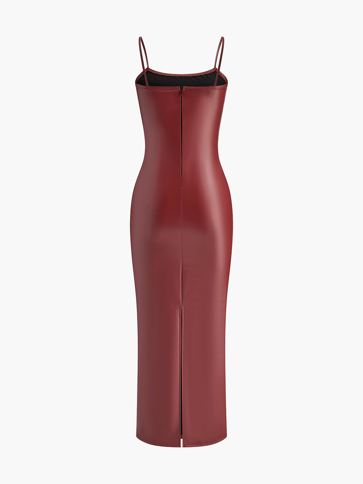 Faux Leather Slim Cami Dress-Mesadic