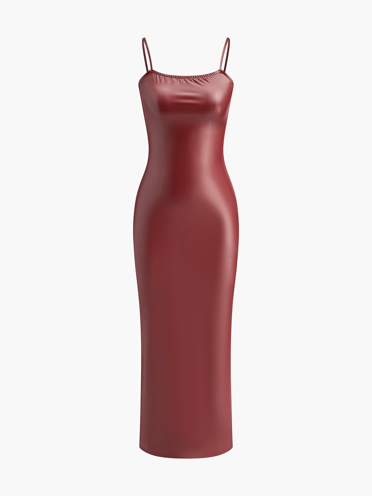 Faux Leather Slim Cami Dress-Mesadic