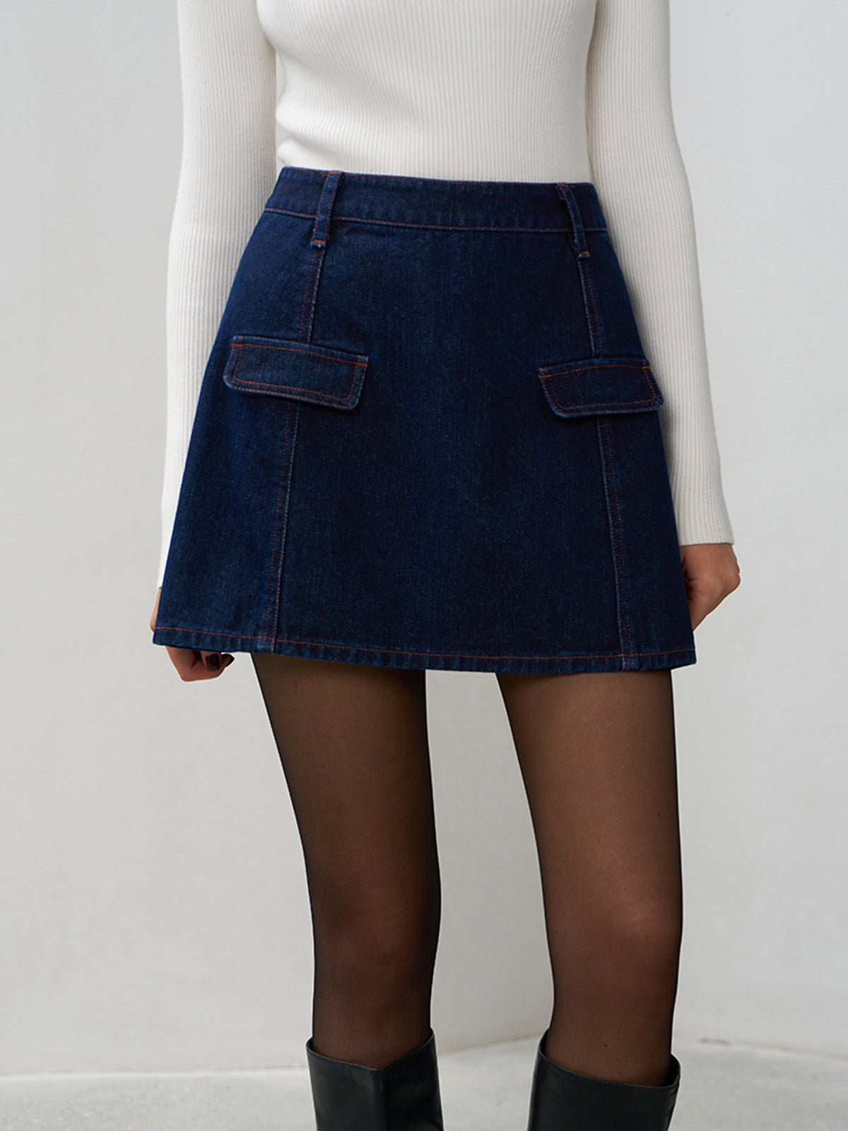 Back Zipper Denim Mini Skirt-Mesadic