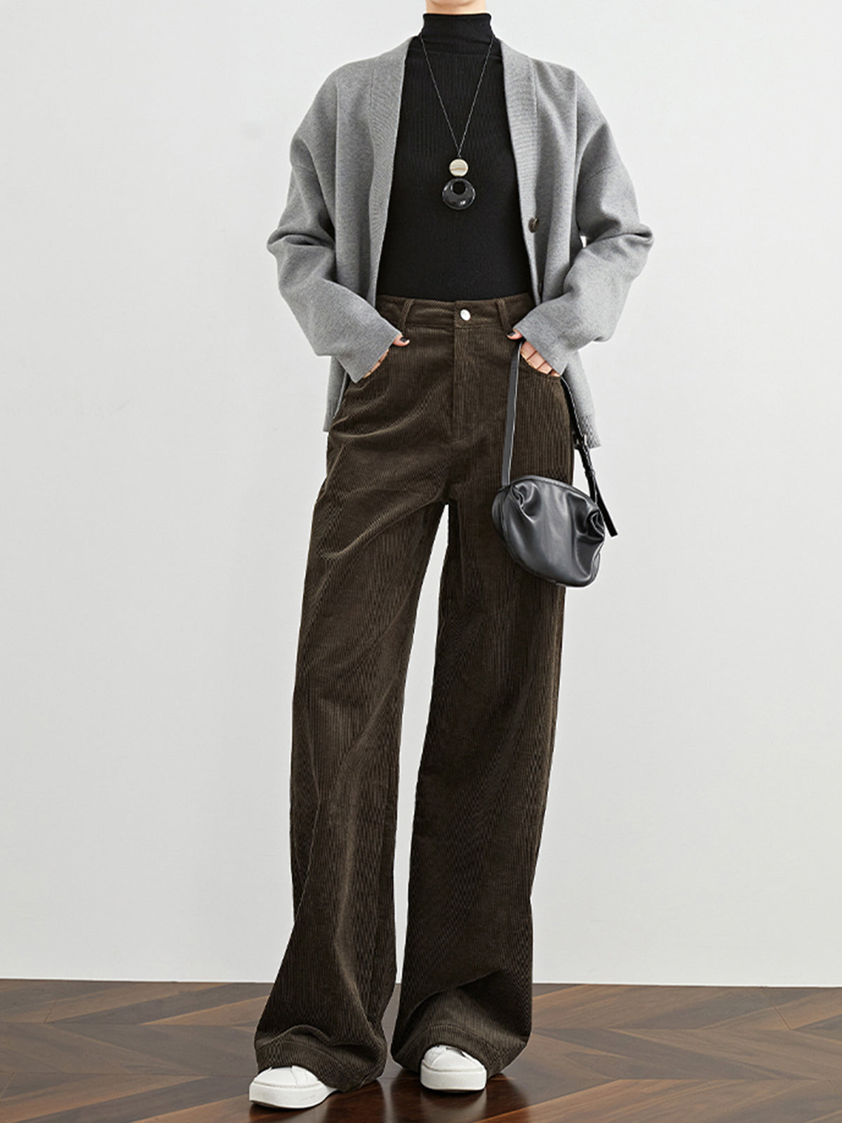 High-Waist Corduroy Draped Pants-Mesadic