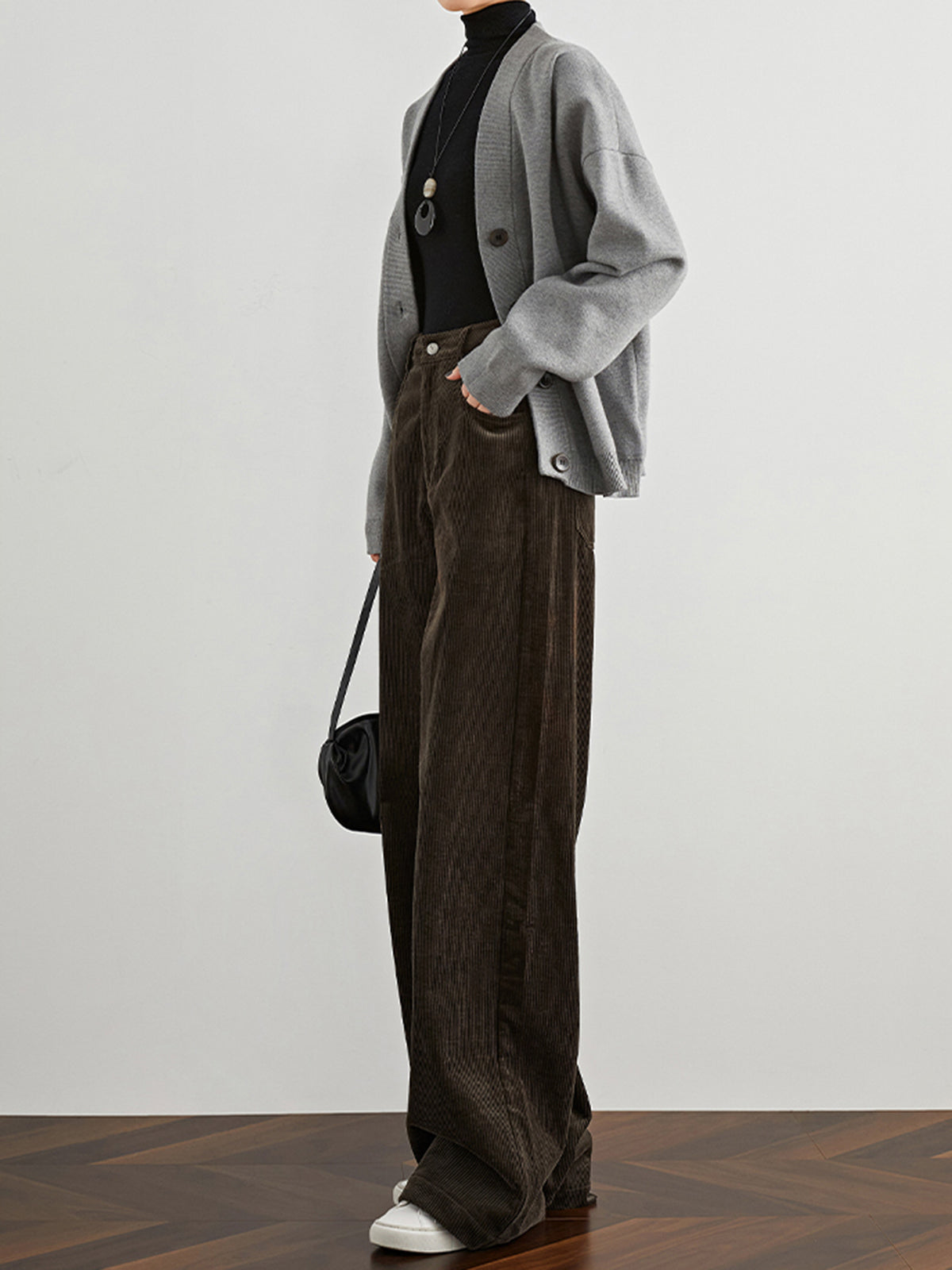 High-Waist Corduroy Draped Pants-Mesadic