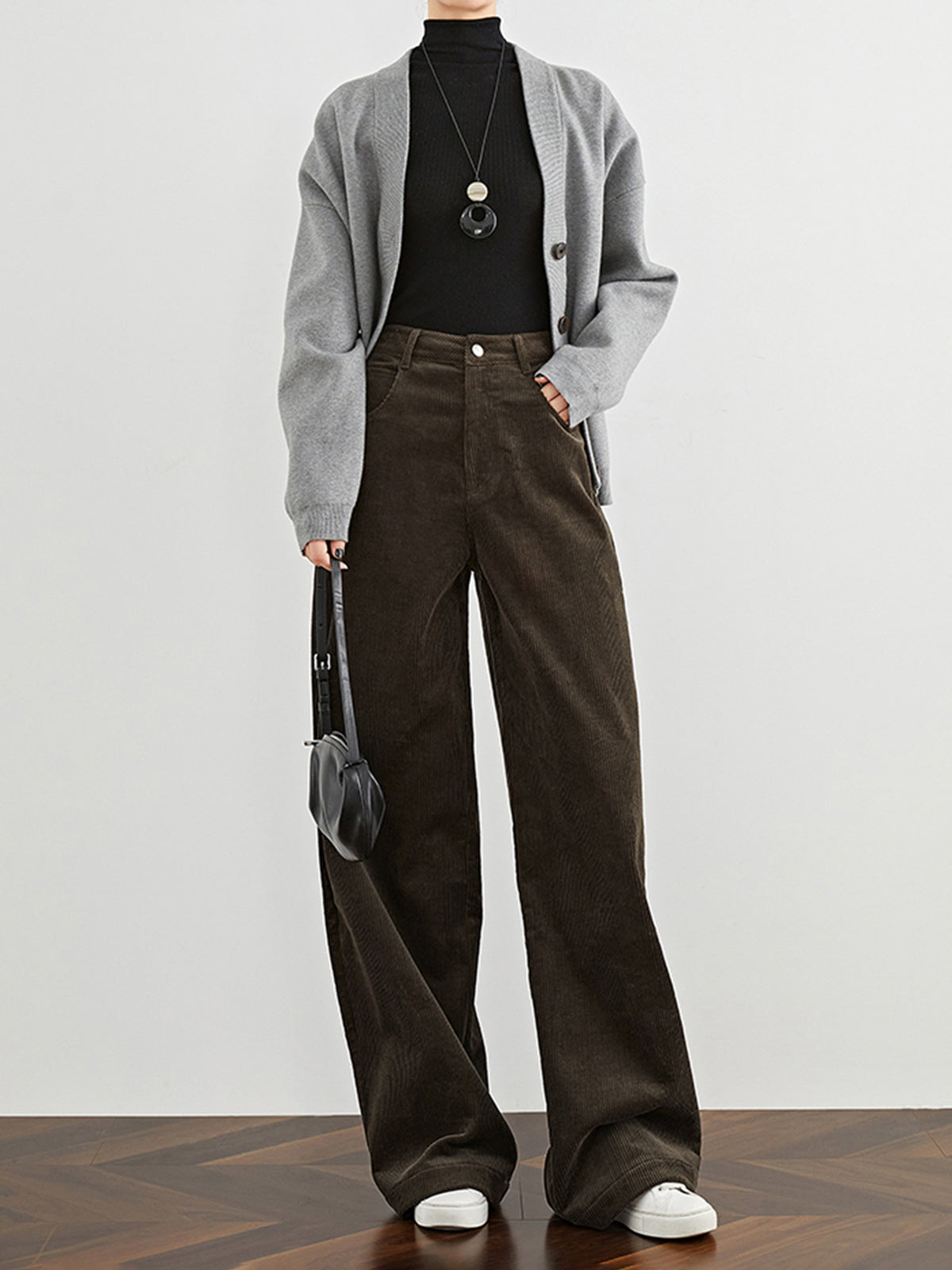 High-Waist Corduroy Draped Pants-Mesadic