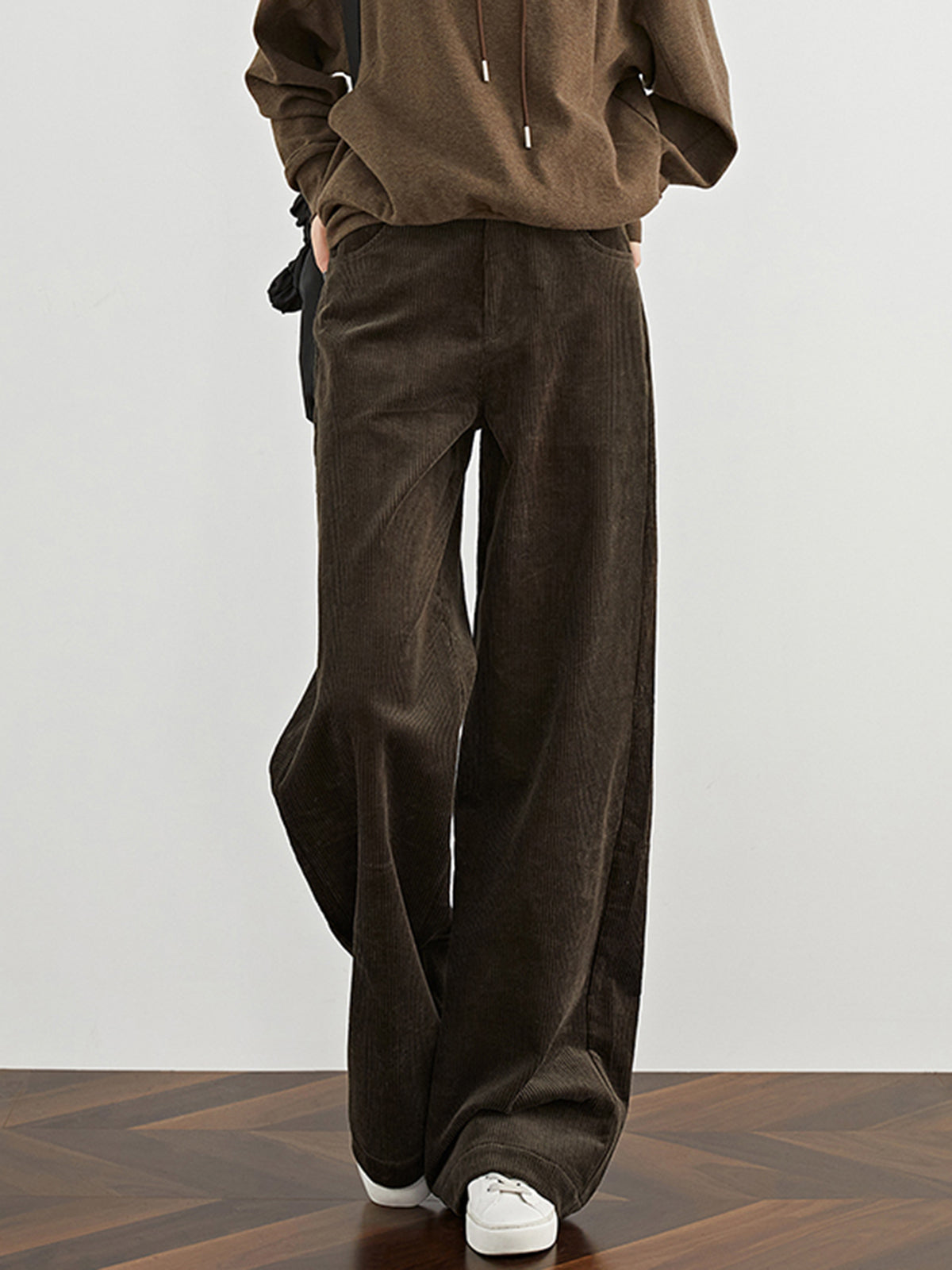 High-Waist Corduroy Draped Pants-Mesadic