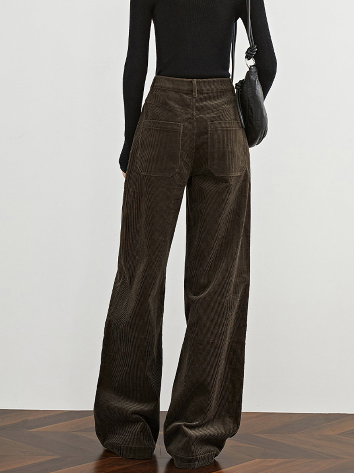 High-Waist Corduroy Draped Pants-Mesadic