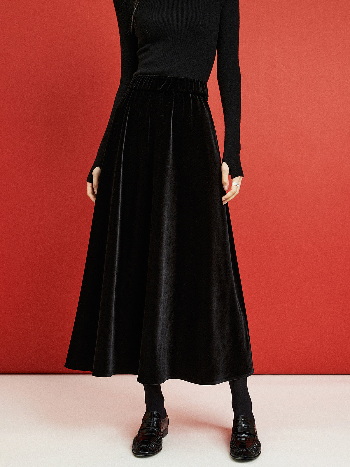 Velvet Flowy Skirt-Mesadic